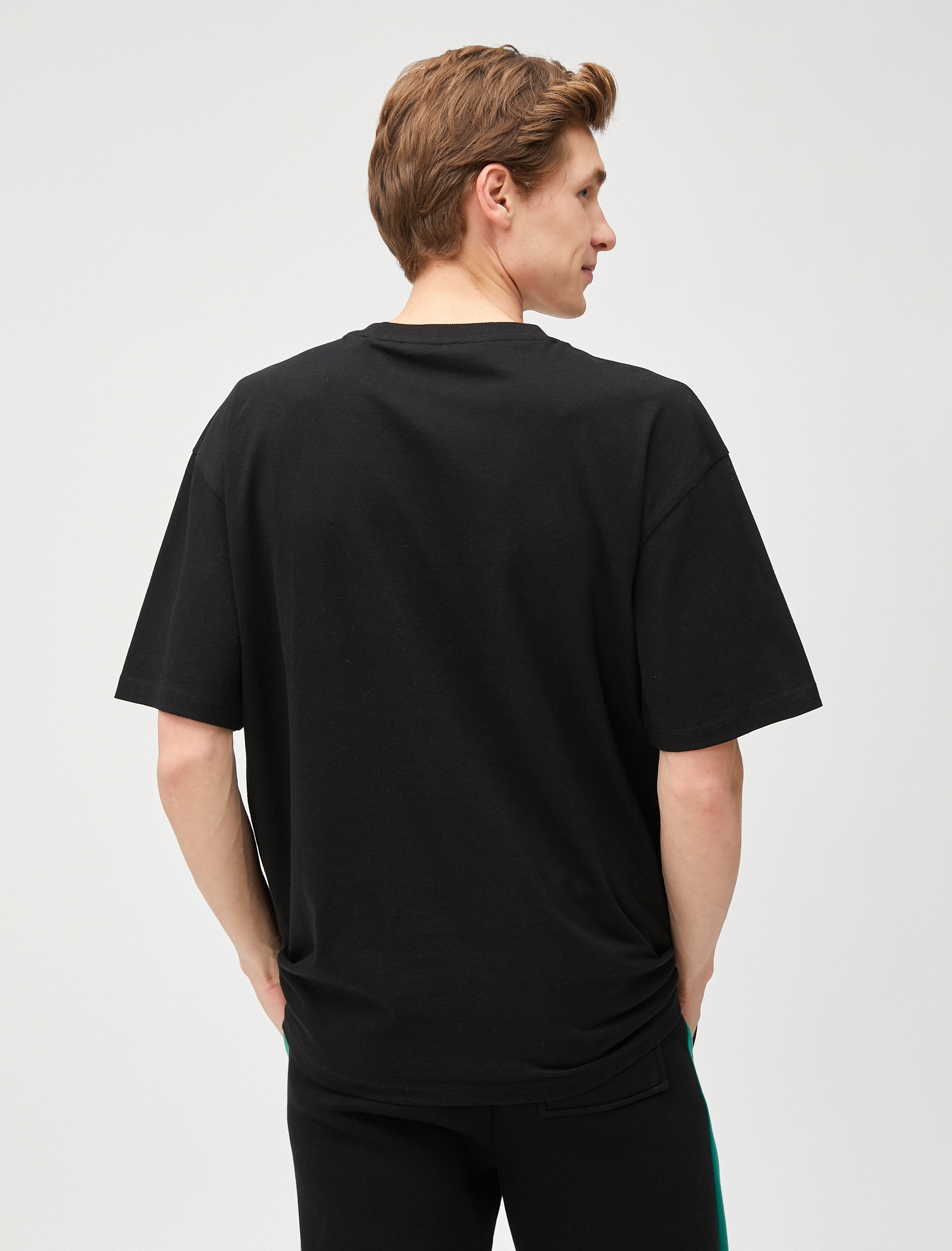 Oversize Tişört Yarış Baskılı Bisiklet Yaka Yarım Kollu