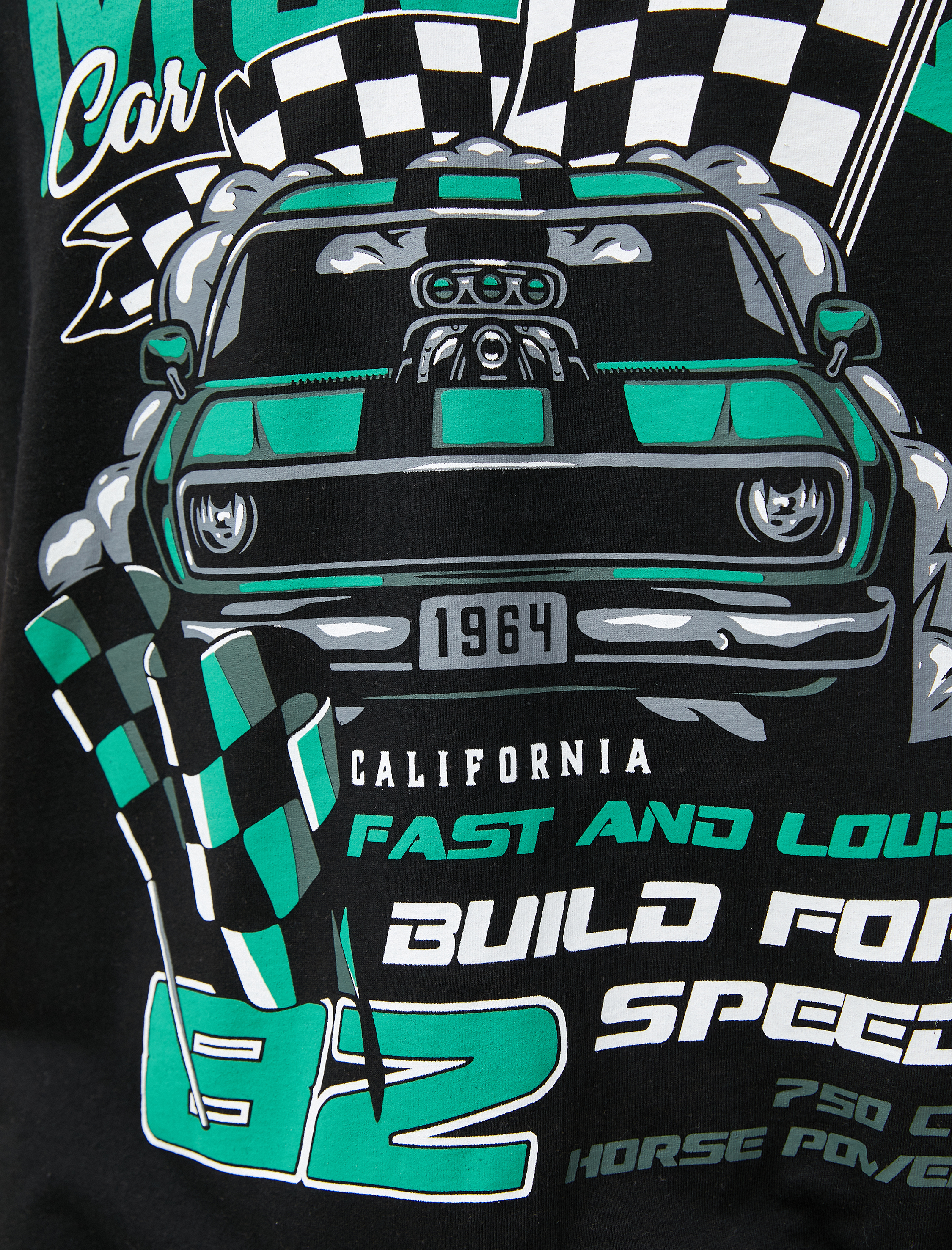 Oversize Tişört Yarış Baskılı Bisiklet Yaka Yarım Kollu