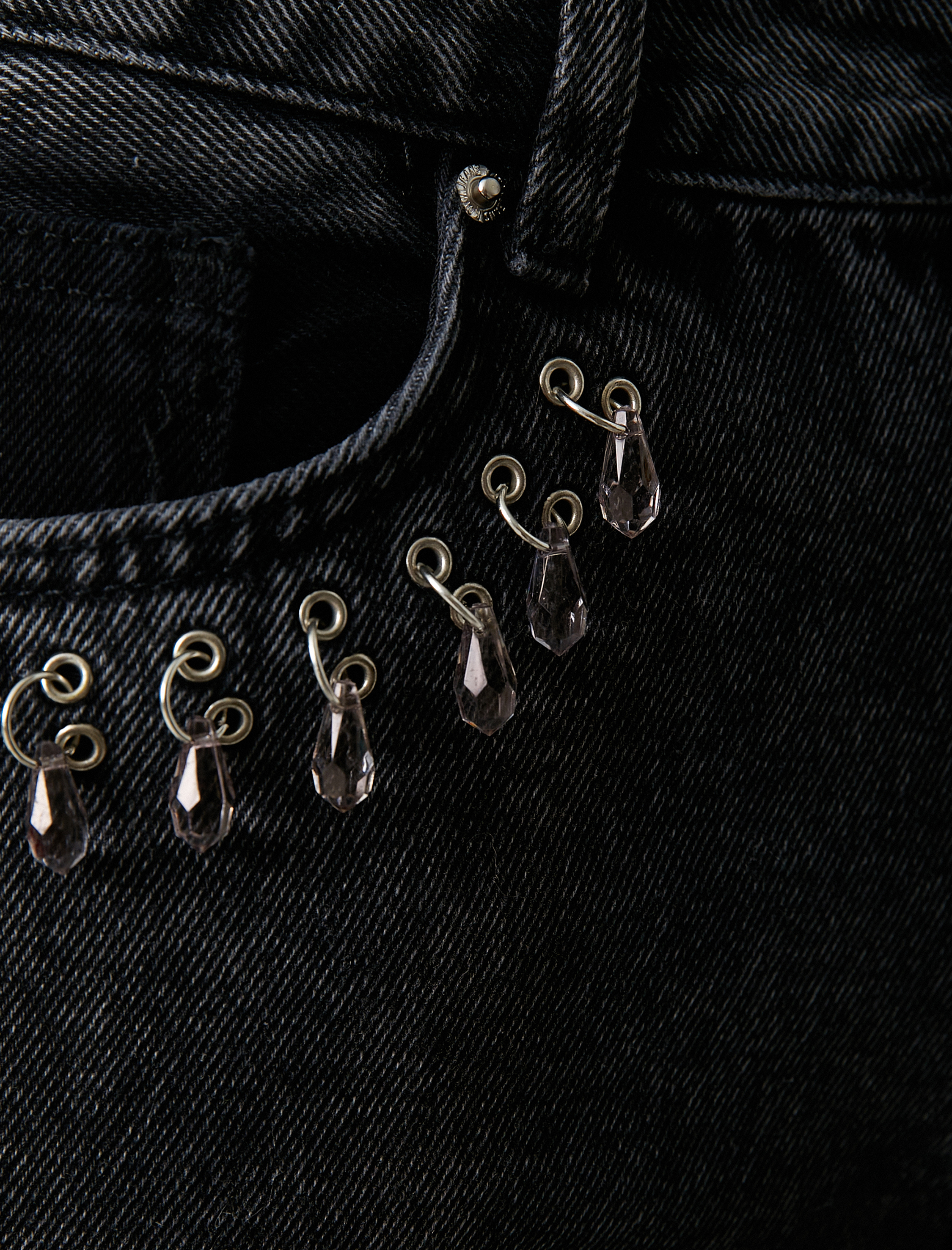   Düz Paça Kot Pantolon Yüksek Bel Taş Detaylı - Nora Jean