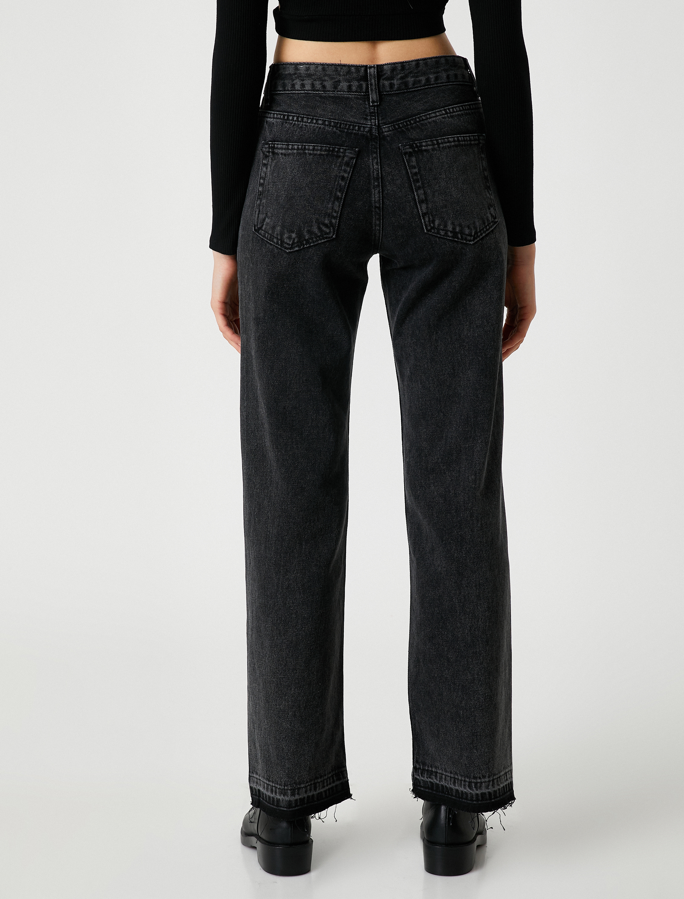   Düz Paça Kot Pantolon Yüksek Bel Taş Detaylı - Nora Jean