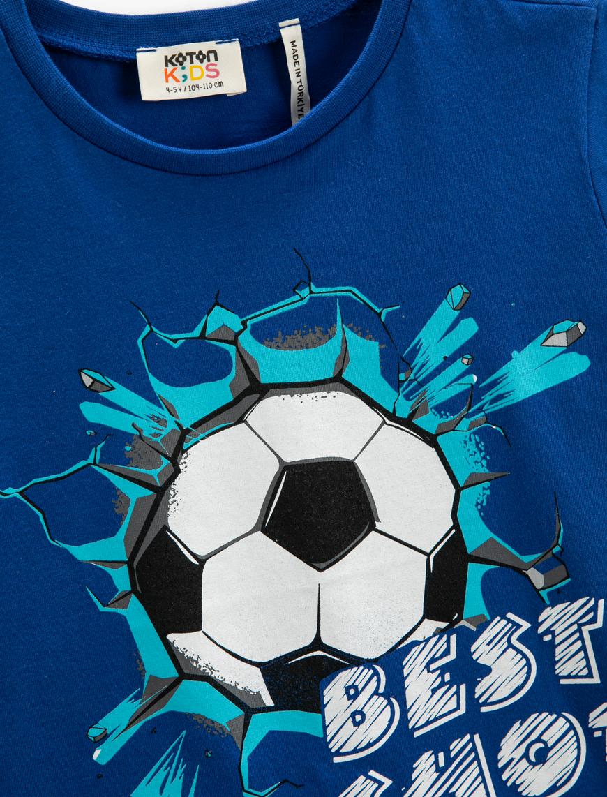  Erkek Çocuk Kısa Kollu Tişört Bisiklet Yaka Futbol Baskılı