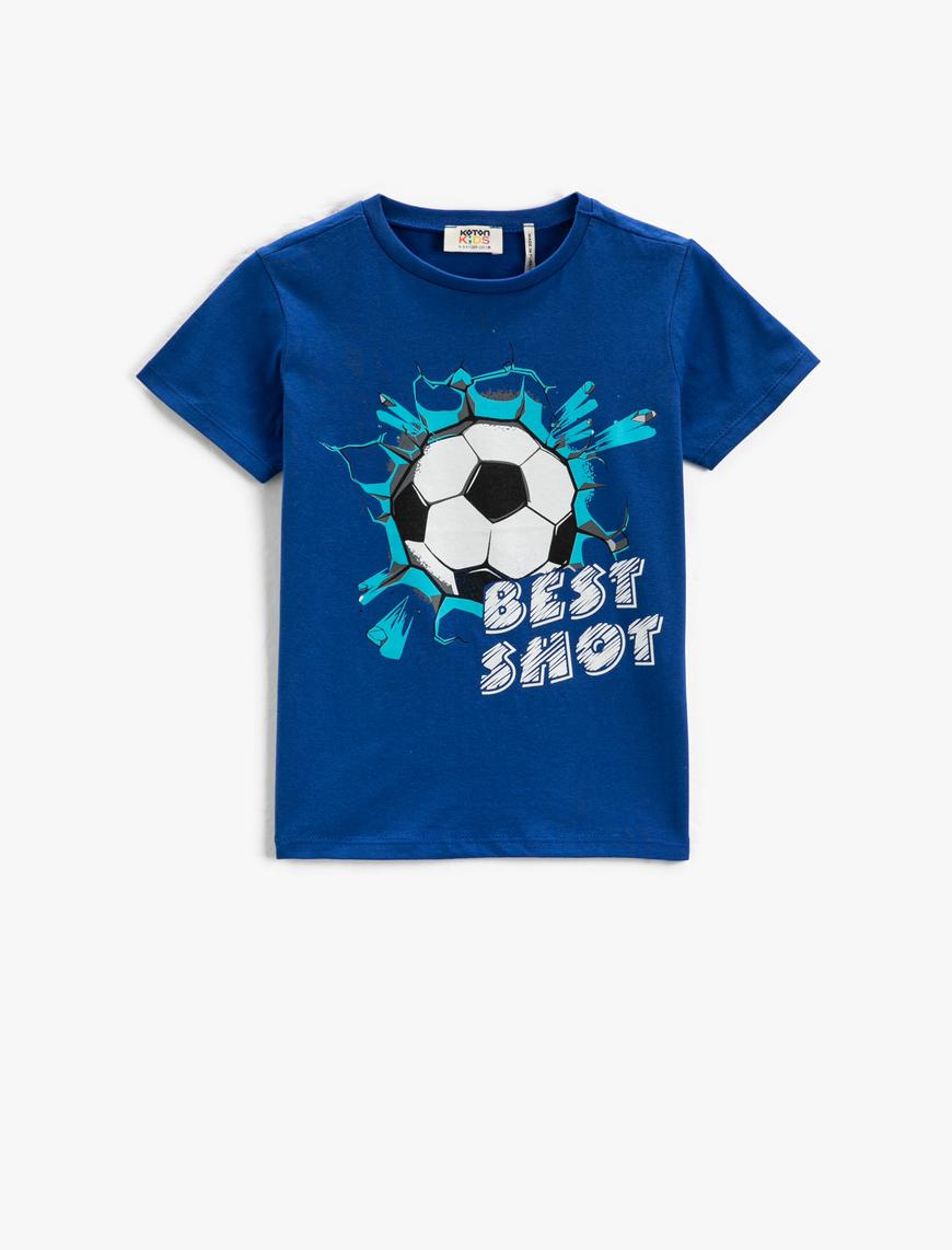  Erkek Çocuk Kısa Kollu Tişört Bisiklet Yaka Futbol Baskılı