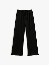 Piliseli Bol Paça Pantolon Beli Bağlamalı Rahat Kesim