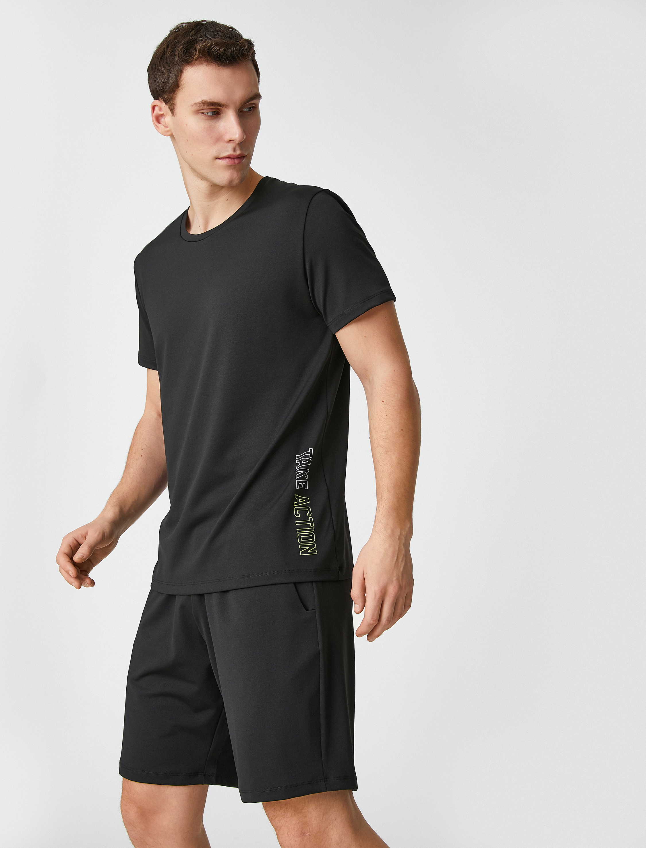   Spor Tişört Slogan Baskılı Bisiklet Yaka Kısa Kollu