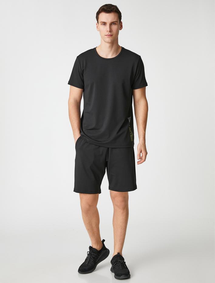  Spor Tişört Slogan Baskılı Bisiklet Yaka Kısa Kollu