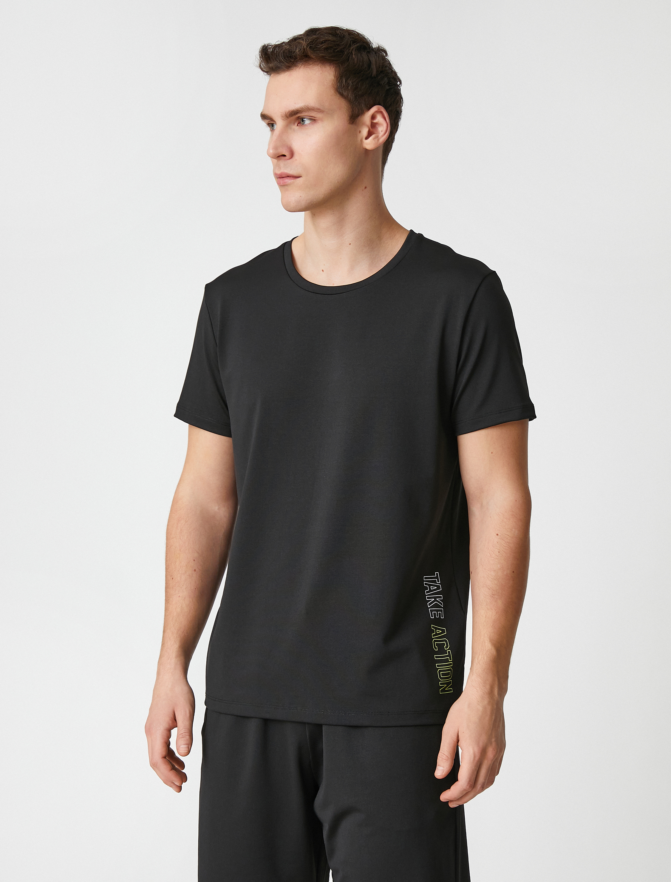   Spor Tişört Slogan Baskılı Bisiklet Yaka Kısa Kollu