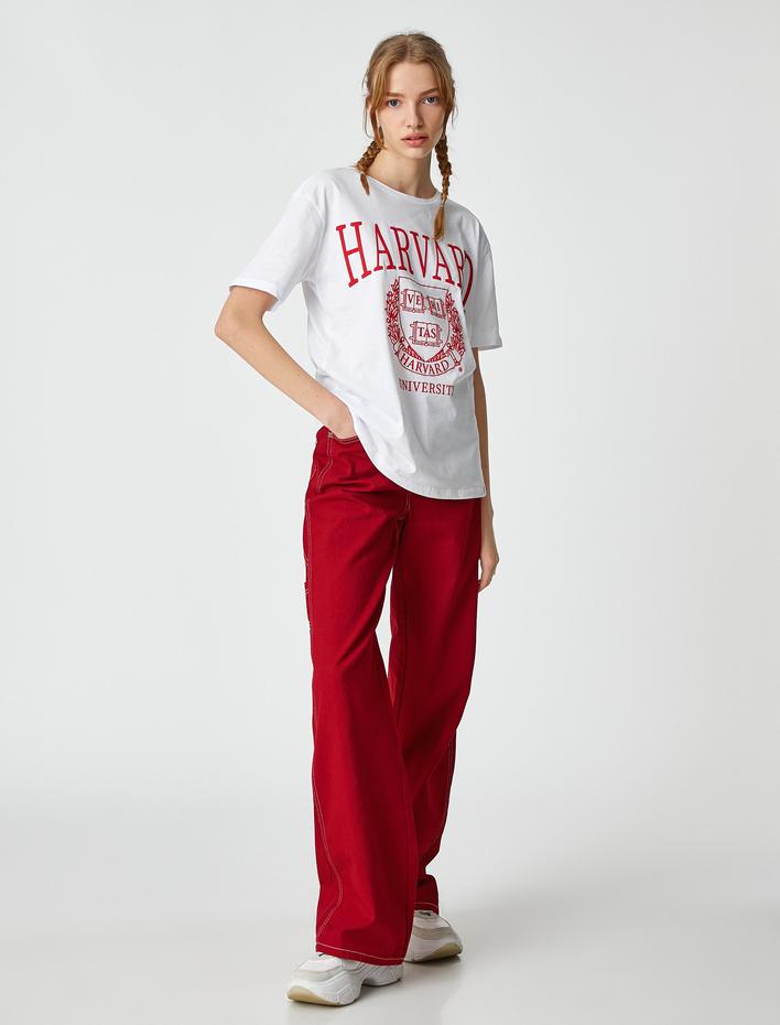  Harvard Tişört Baskılı Lisanslı Kısa Kollu Bisiklet Yaka