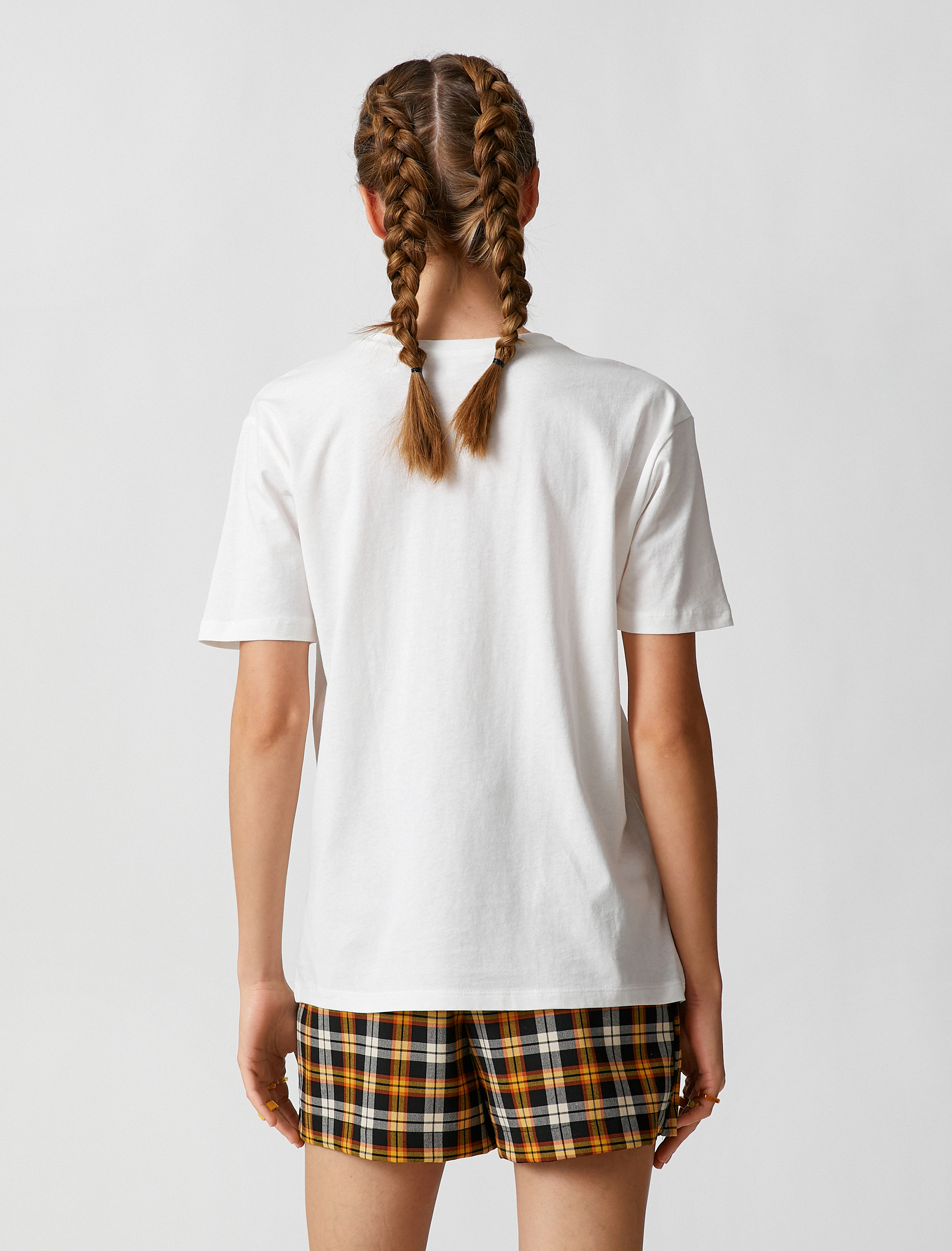   Pamuklu Tişört Baskılı Bisiklet Yaka Kısa Kollu