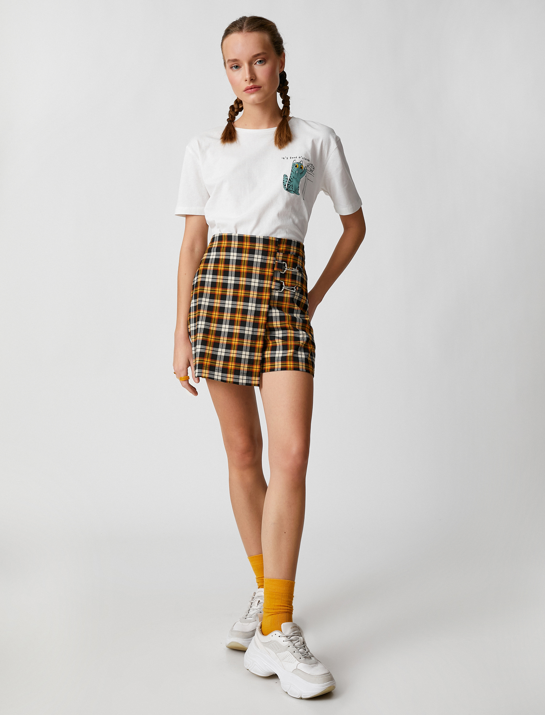   Pamuklu Tişört Baskılı Bisiklet Yaka Kısa Kollu