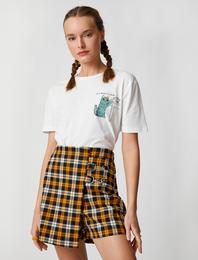 Pamuklu Tişört Baskılı Bisiklet Yaka Kısa Kollu