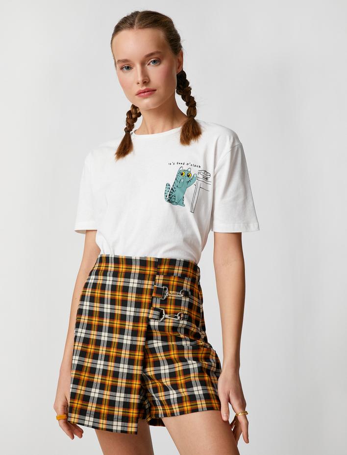  Pamuklu Tişört Baskılı Bisiklet Yaka Kısa Kollu