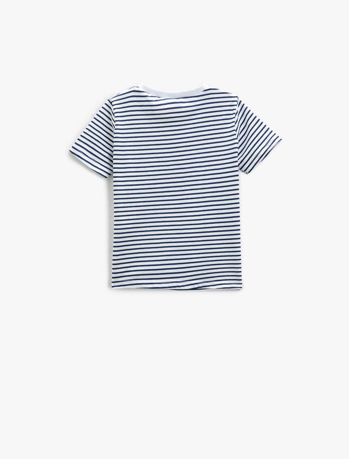 Erkek Bebek Bisiklet Yaka Tişört Kısa Kollu Baskılı Aplike Detaylı