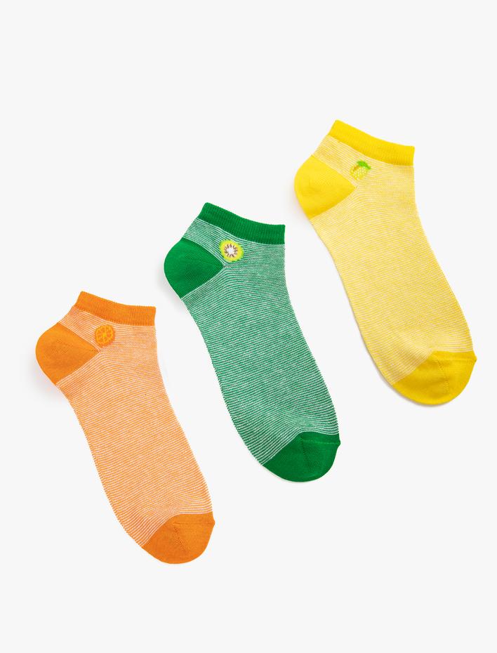 Kadın 3'lü Patik Çorap Seti Meyve Temalı
