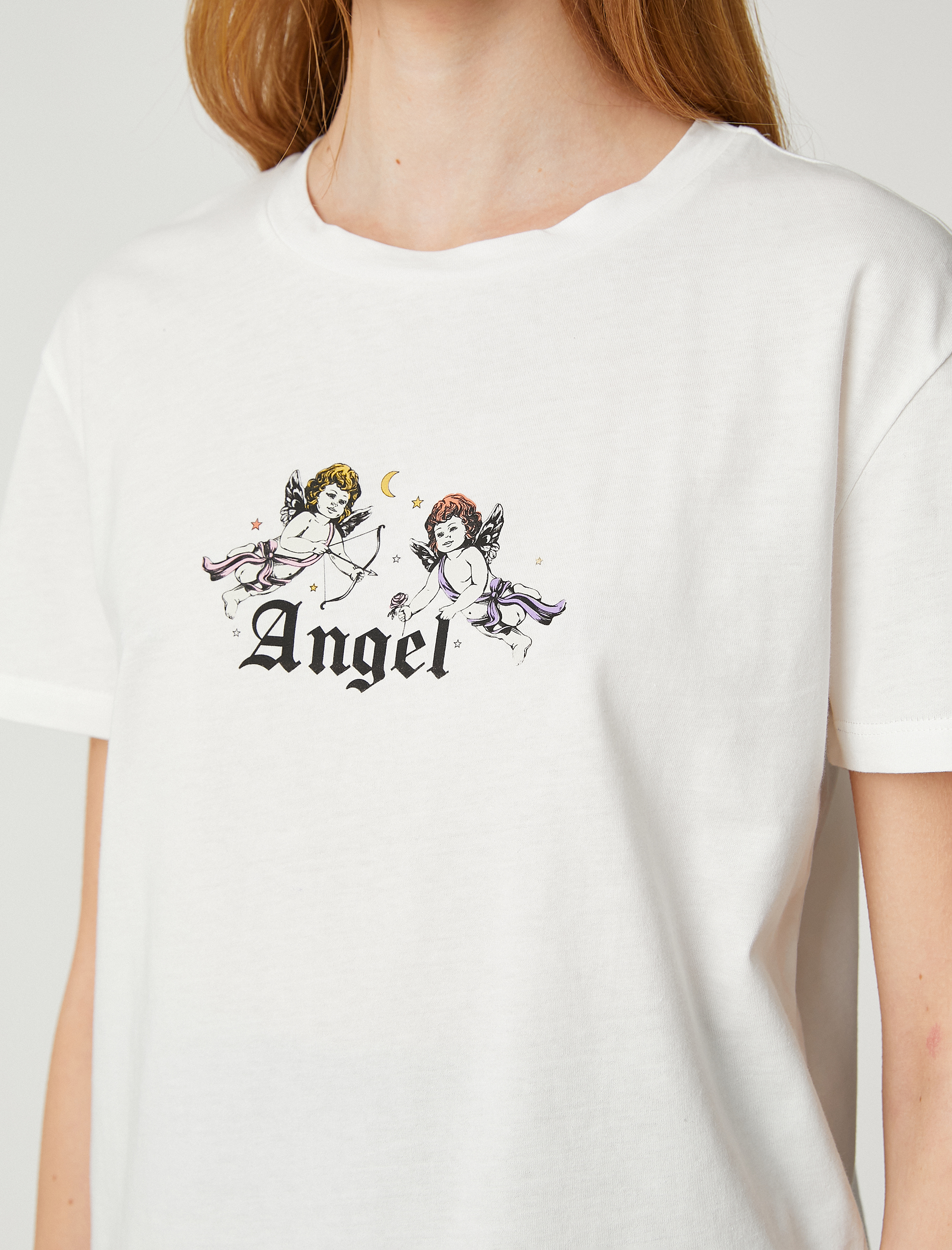   Pamuklu Tişört Baskılı Kısa Kollu Bisiklet Yaka