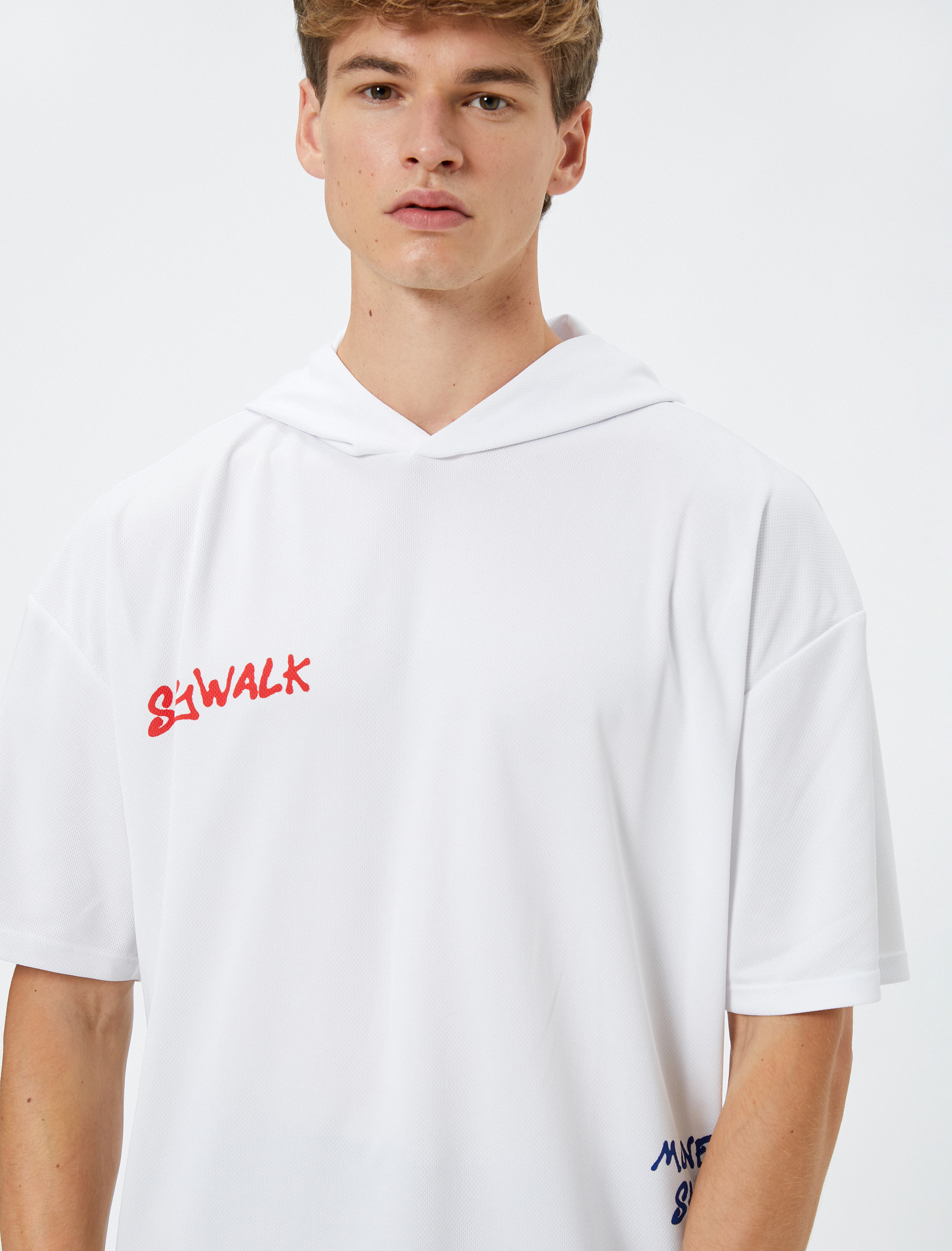   Oversize Kapşonlu Spor Tişört Basketbol Baskılı Reglan Kol