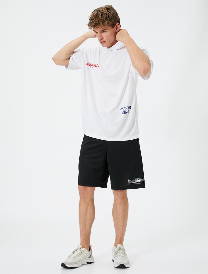  Oversize Kapşonlu Spor Tişört Basketbol Baskılı Reglan Kol