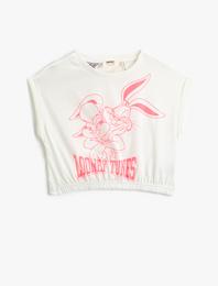 Lola Bunny ve Bugs Bunny Crop Tişört Lisanslı Kısa Kollu Bisiklet Yaka Pamuklu