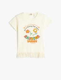 Tişört Püsküllü Kısa Kollu Baskılı Simli Pamuklu