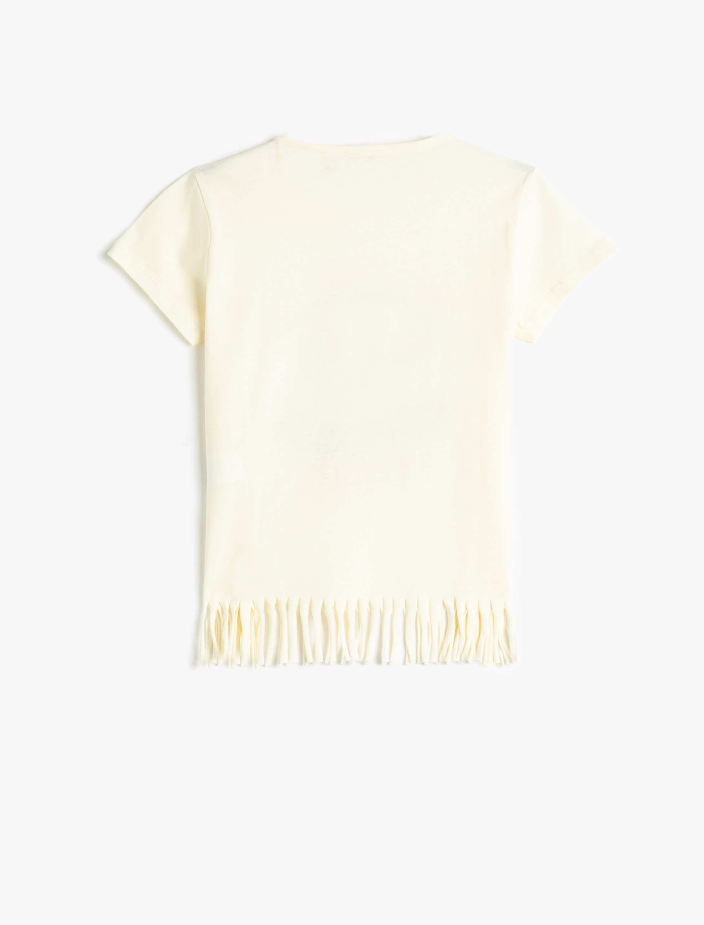  Kız Çocuk Tişört Püsküllü Kısa Kollu Baskılı Simli Pamuklu