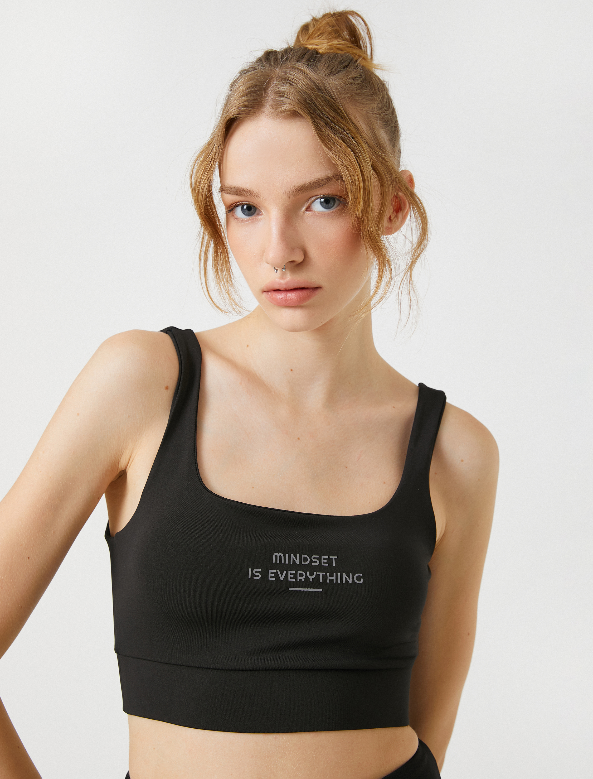   Baskılı Sporcu Sütyeni U Yaka Dar Kalıp