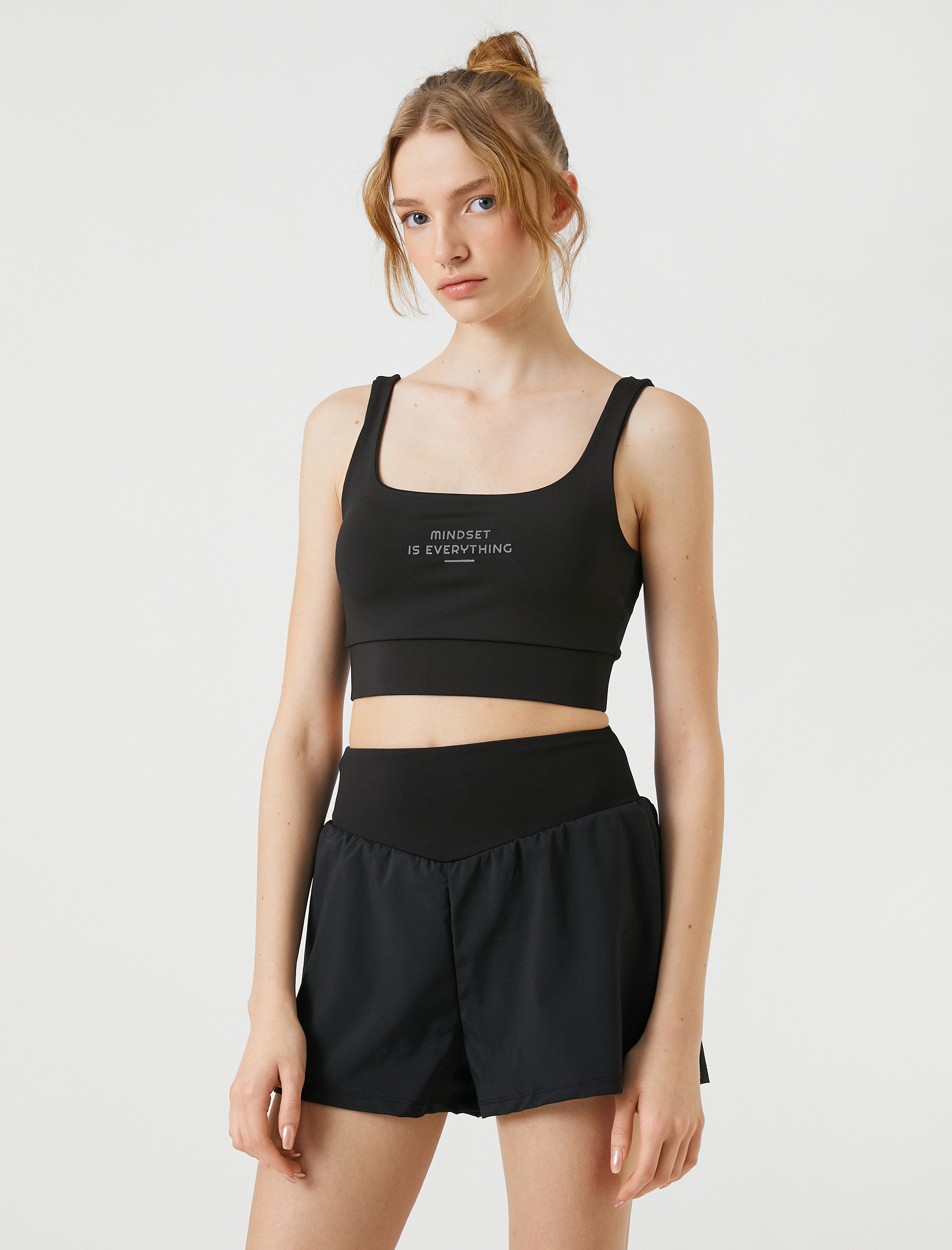   Baskılı Sporcu Sütyeni U Yaka Dar Kalıp