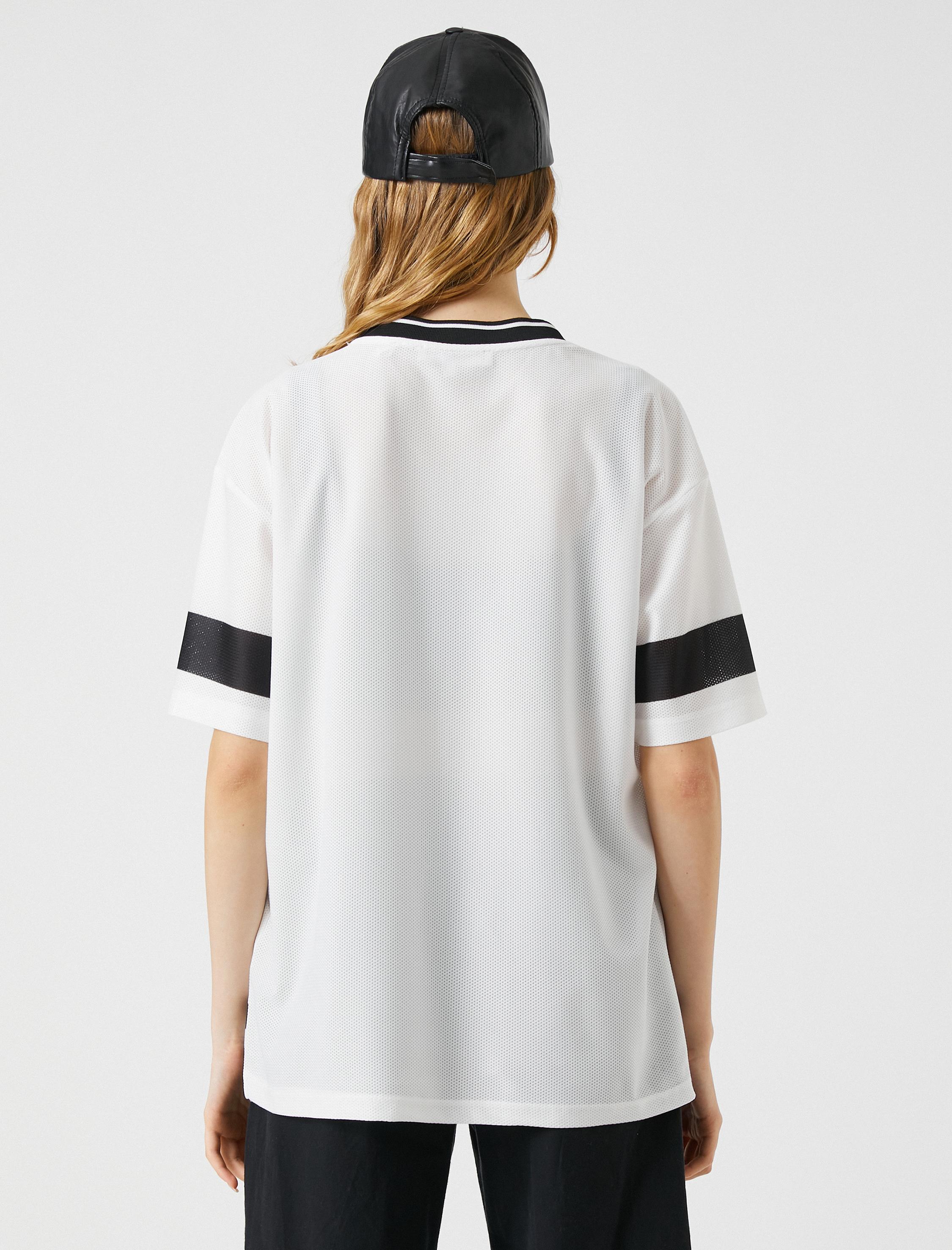   Slogan Baskılı Tişört Oversize Kısa Kollu V Yaka