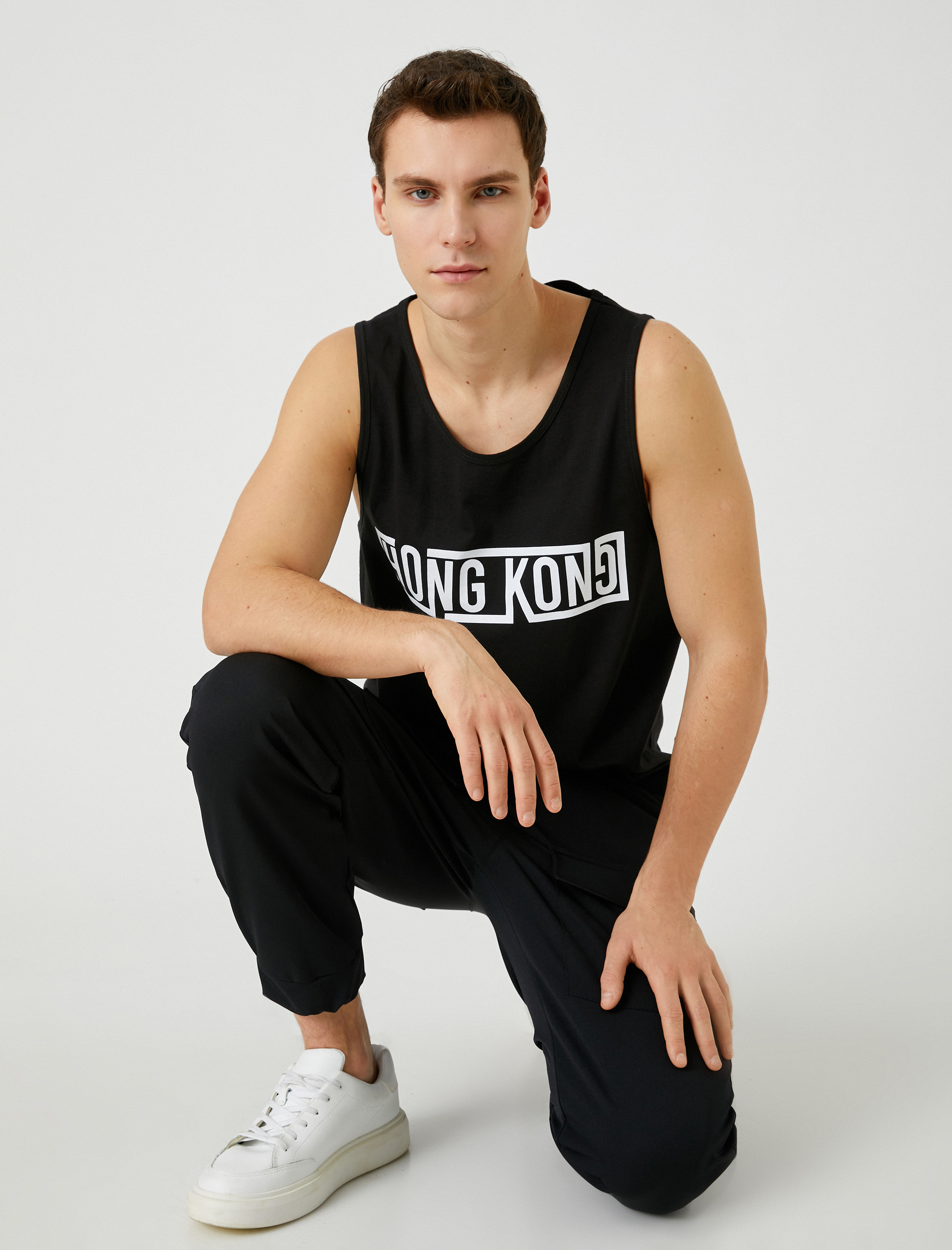   Slogan Baskılı Kolsuz Tişört Bisiklet Yaka Pamuklu