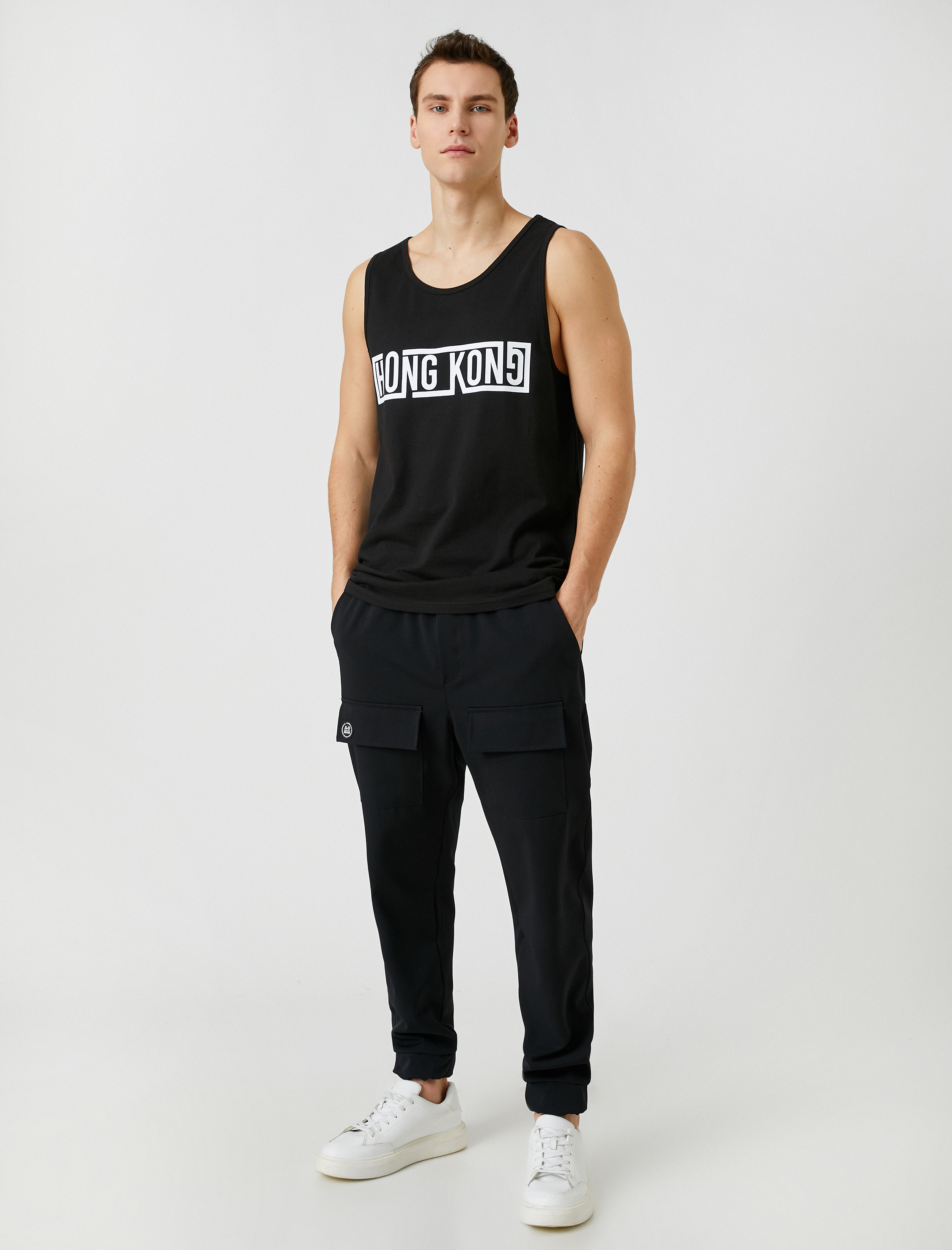   Slogan Baskılı Kolsuz Tişört Bisiklet Yaka Pamuklu