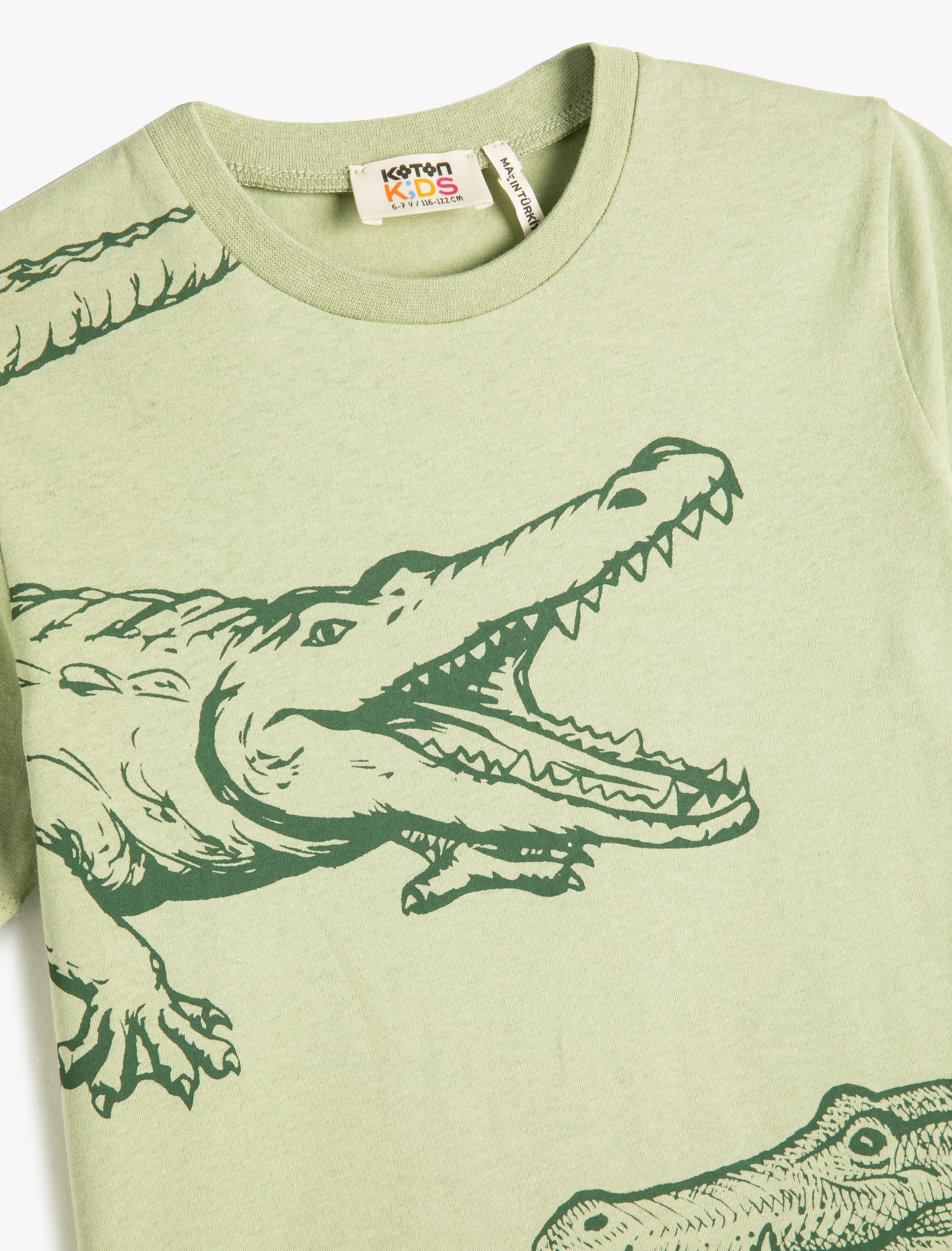  Erkek Çocuk Tişört Timsah Baskılı Kısa Kollu Bisiklet Yaka Pamuklu