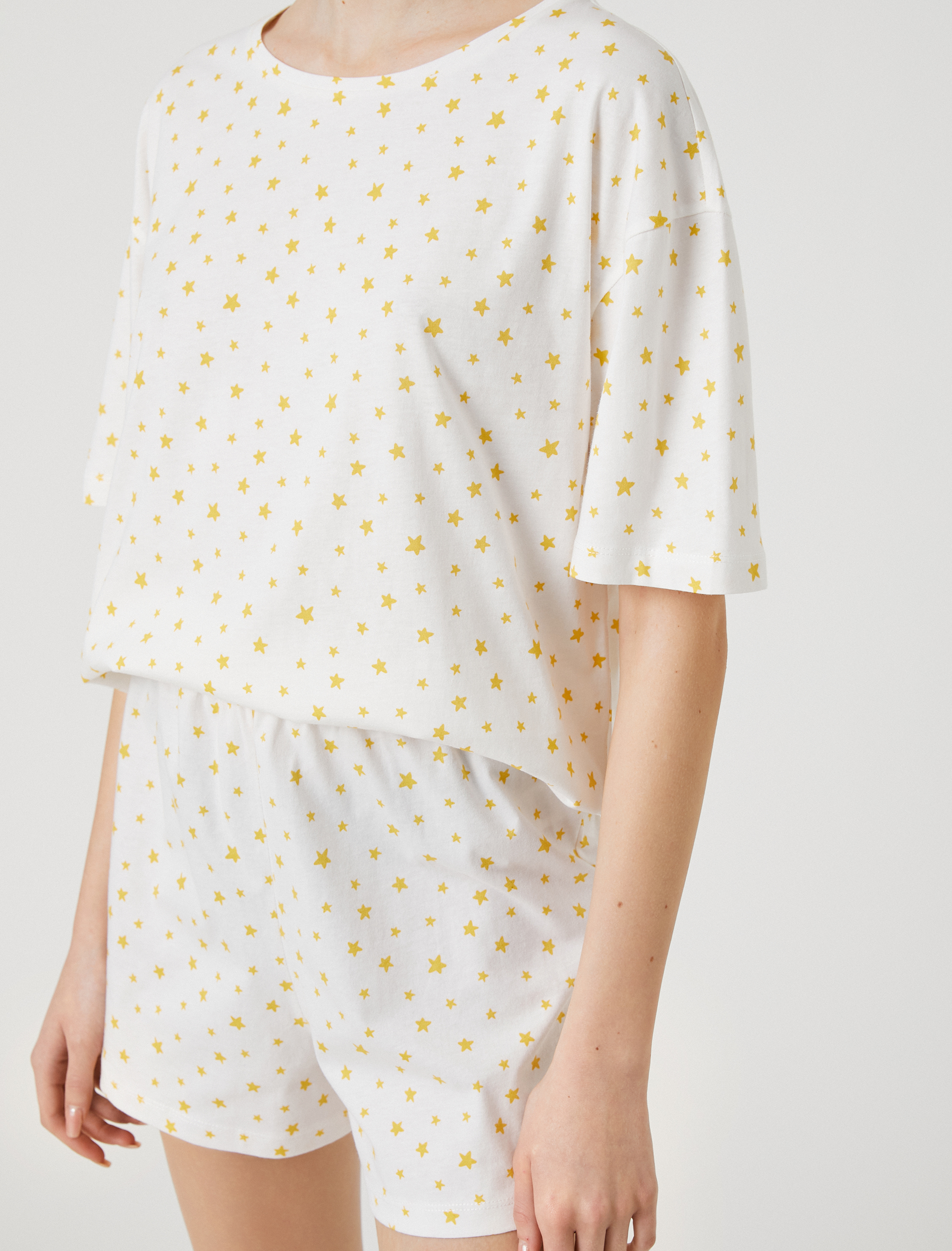   Pamuklu Pijama Takımı Kısa Kollu Baskılı Şortlu