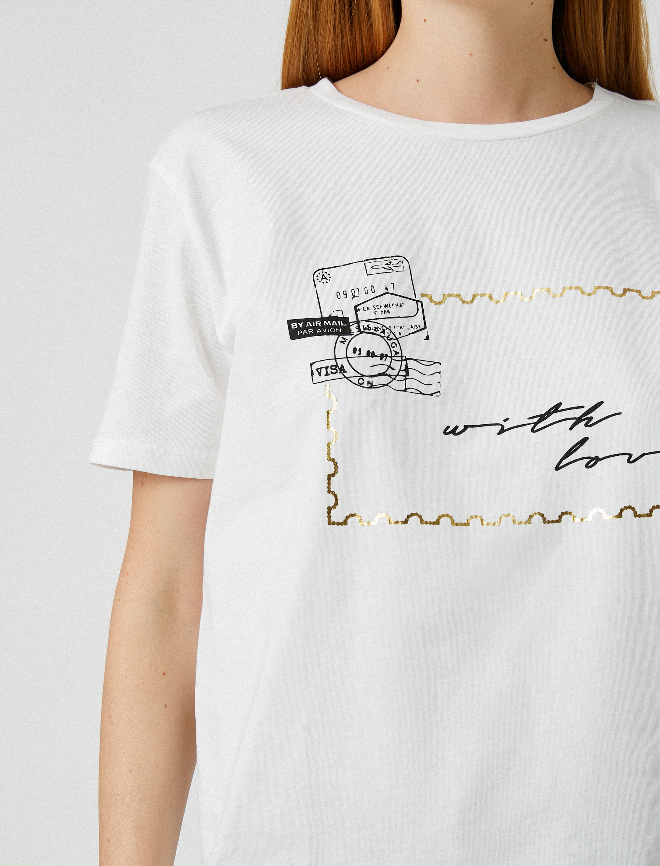   Baskılı Tişört Kısa Kollu Bisiklet Yaka