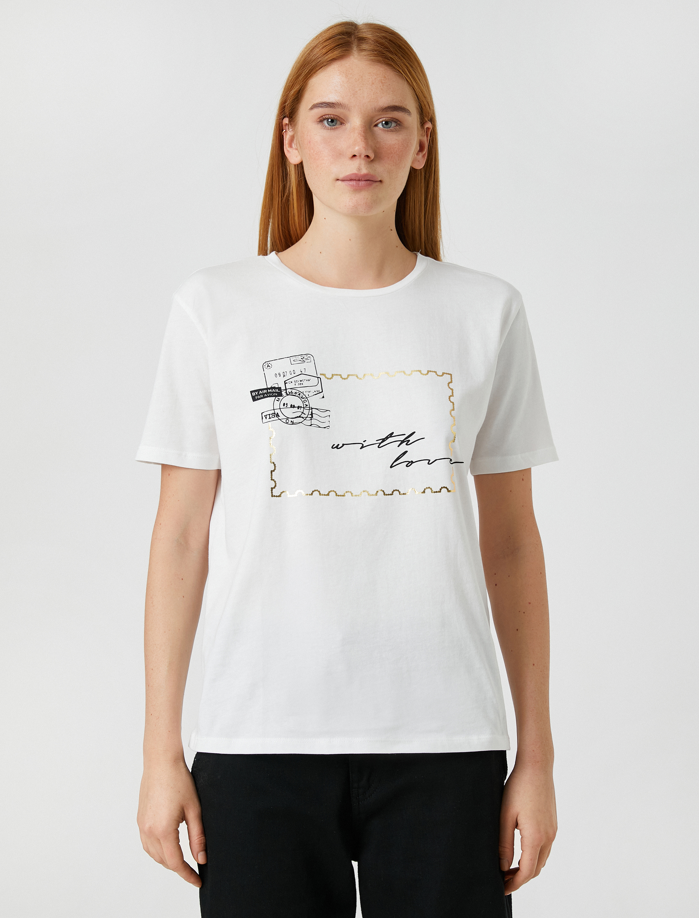   Baskılı Tişört Kısa Kollu Bisiklet Yaka