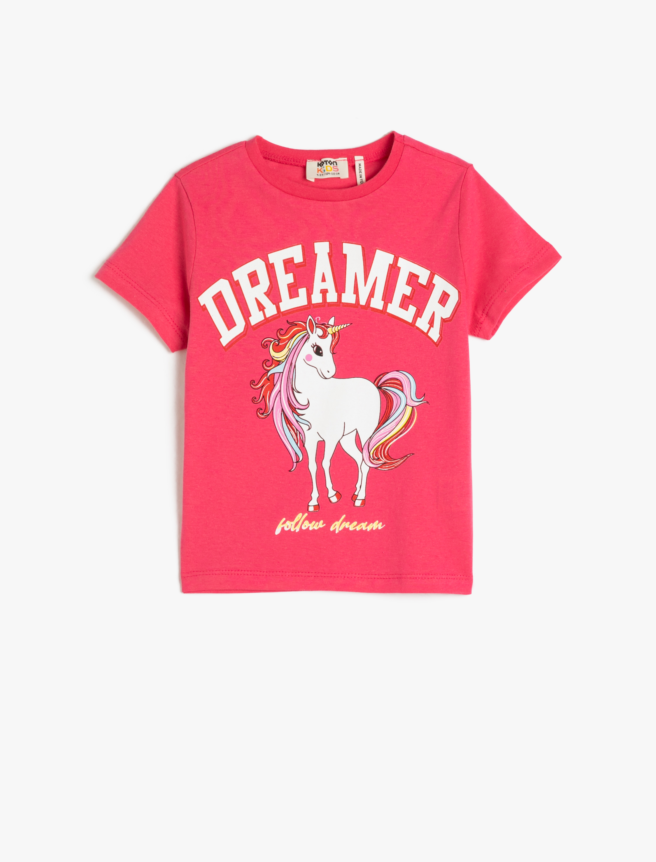  Kız Çocuk Tişört Kısa Kollu Unicorn Baskılı Bisiklet Yaka Pamuklu