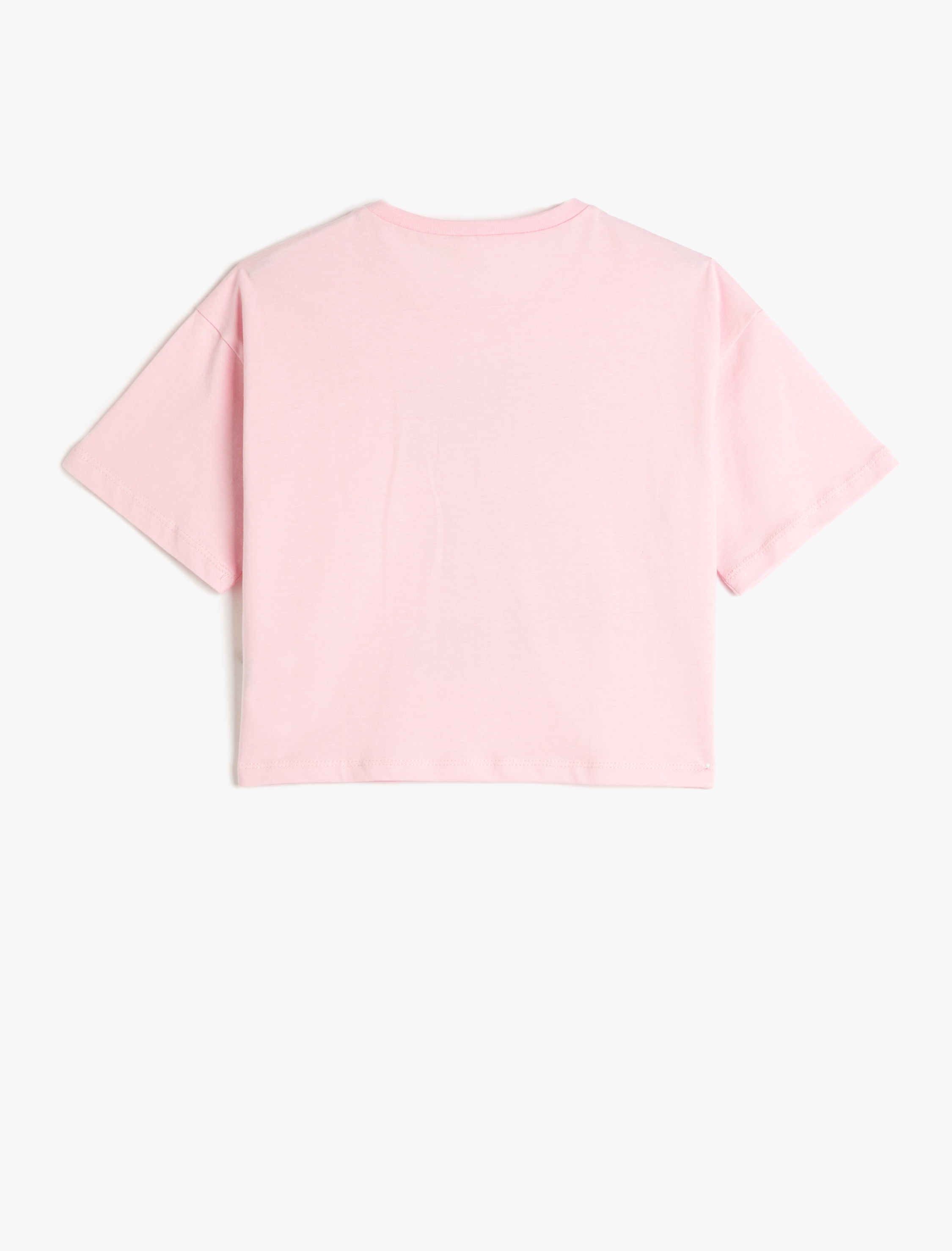  Kız Çocuk Crop Oversize Tişört Kısa Kollu Bisiklet Yaka Baskılı Pamuklu