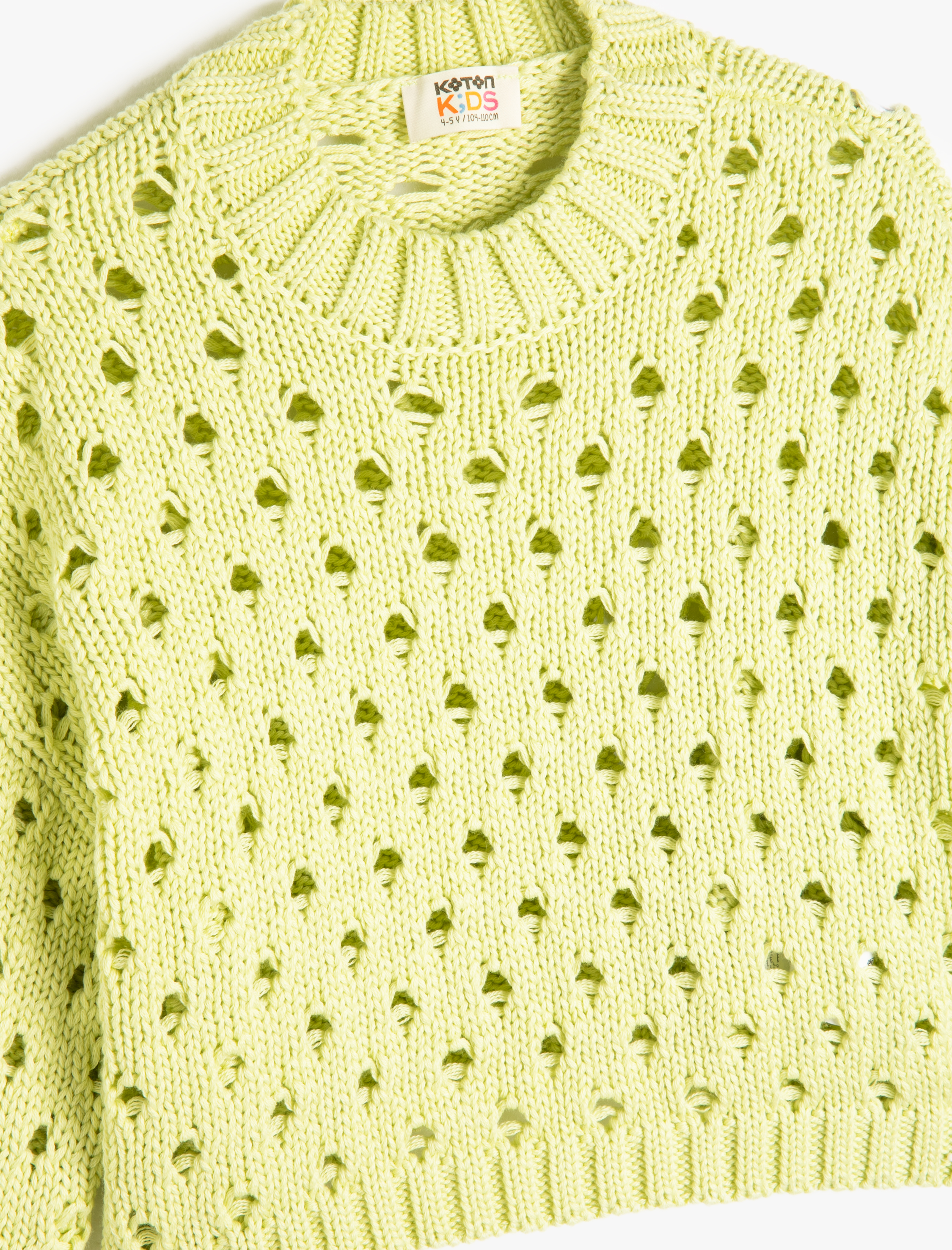  Kız Çocuk Ajurlu Kazak Triko Yuvarlak Yaka