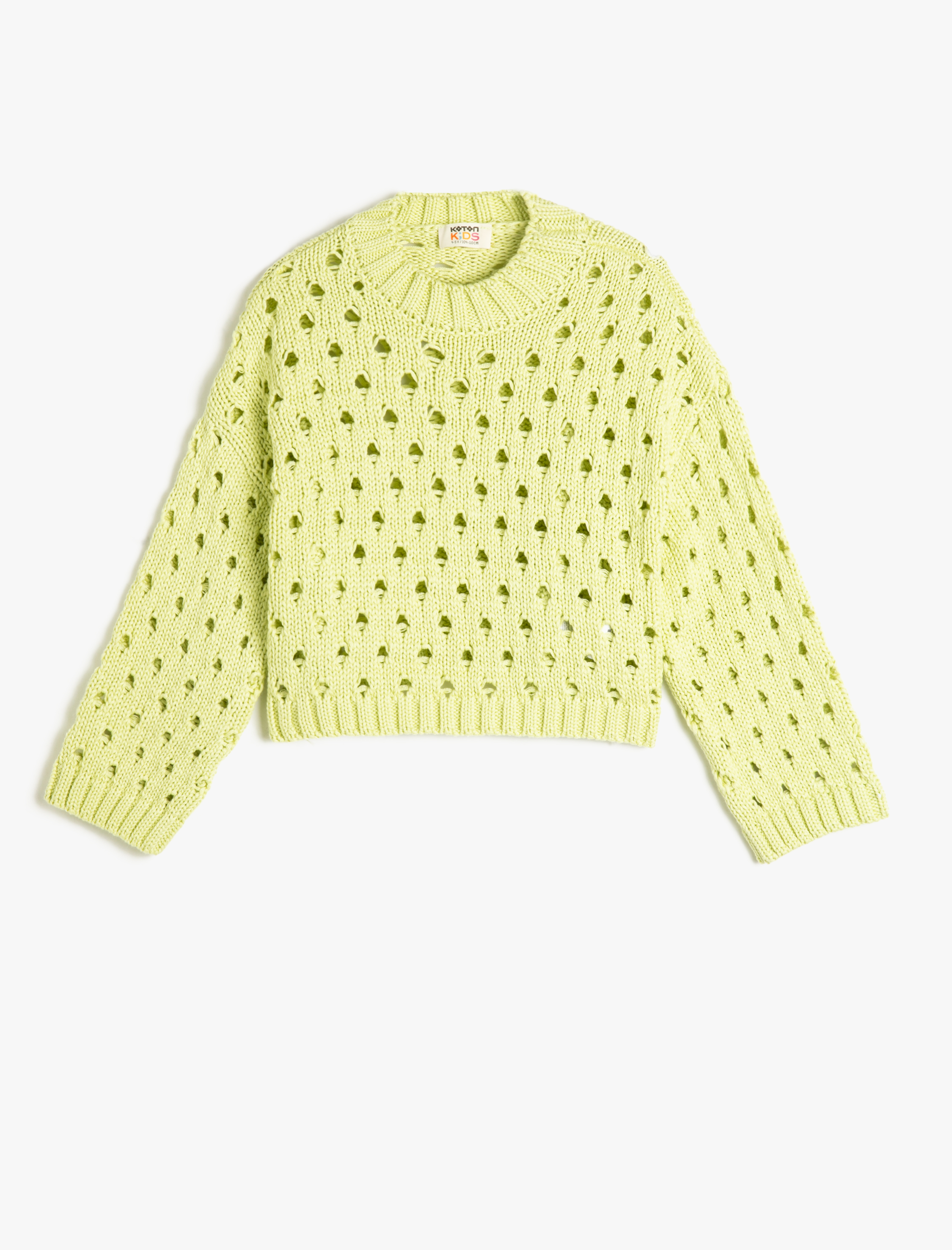  Kız Çocuk Ajurlu Kazak Triko Yuvarlak Yaka