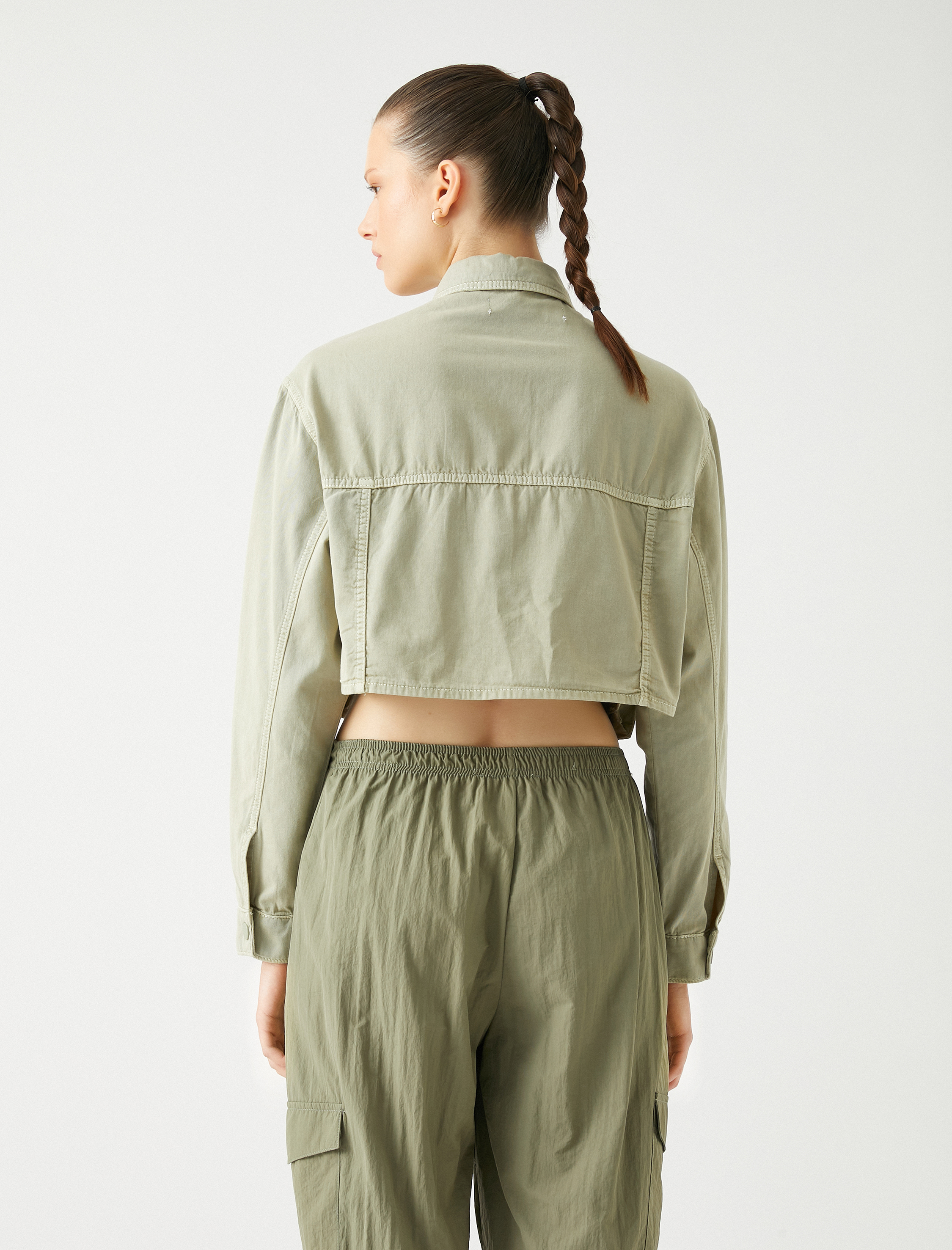   Büyük Cep Detaylı Crop Kot Ceket