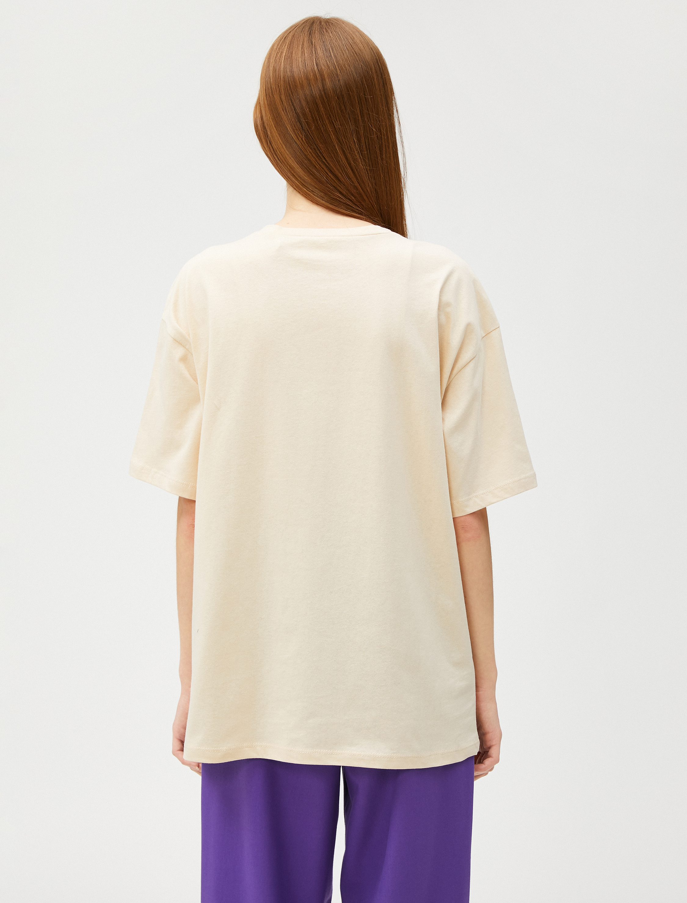   Baskılı Tişört Bisiklet Yaka Kısa Kollu Pamuklu