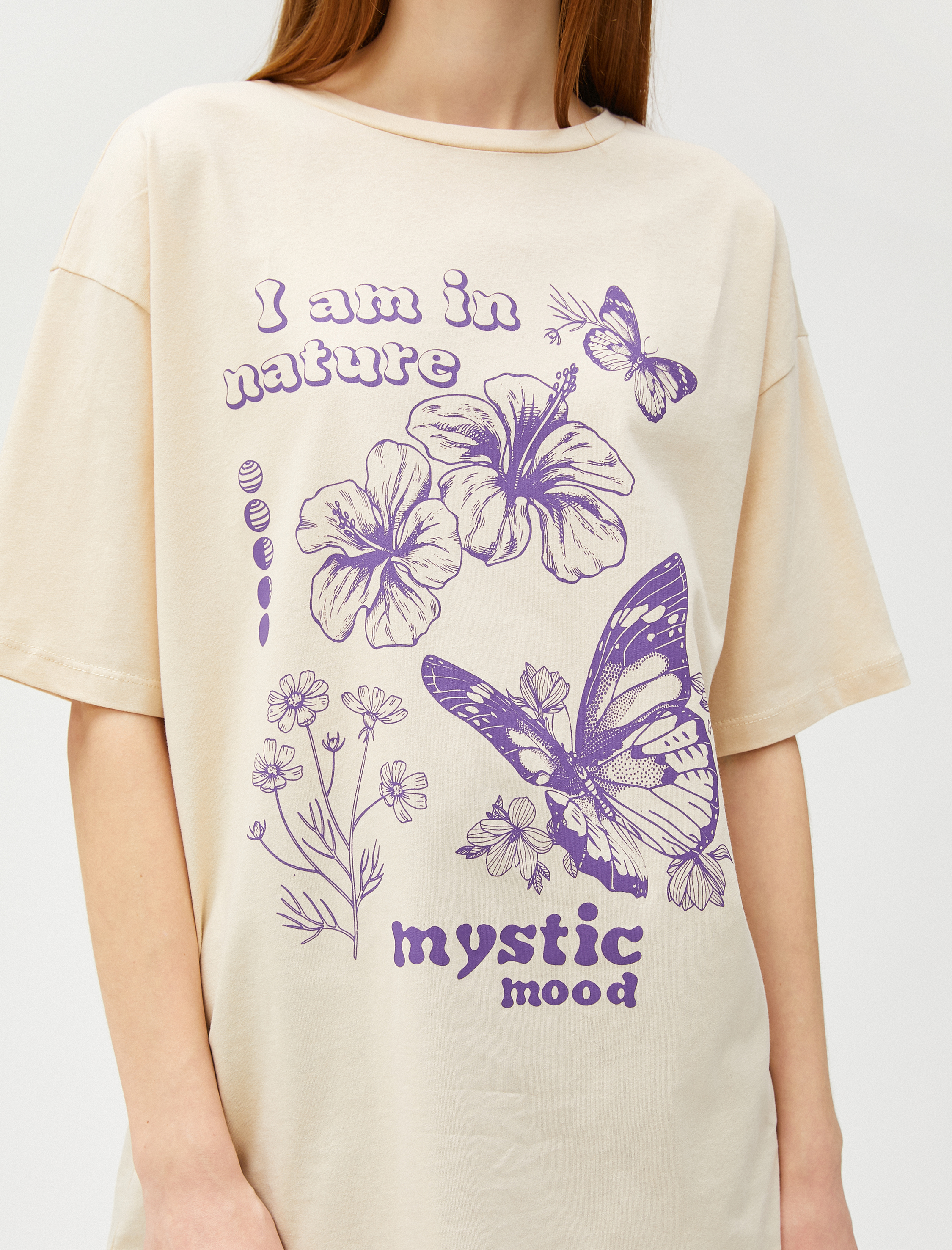   Baskılı Tişört Bisiklet Yaka Kısa Kollu Pamuklu