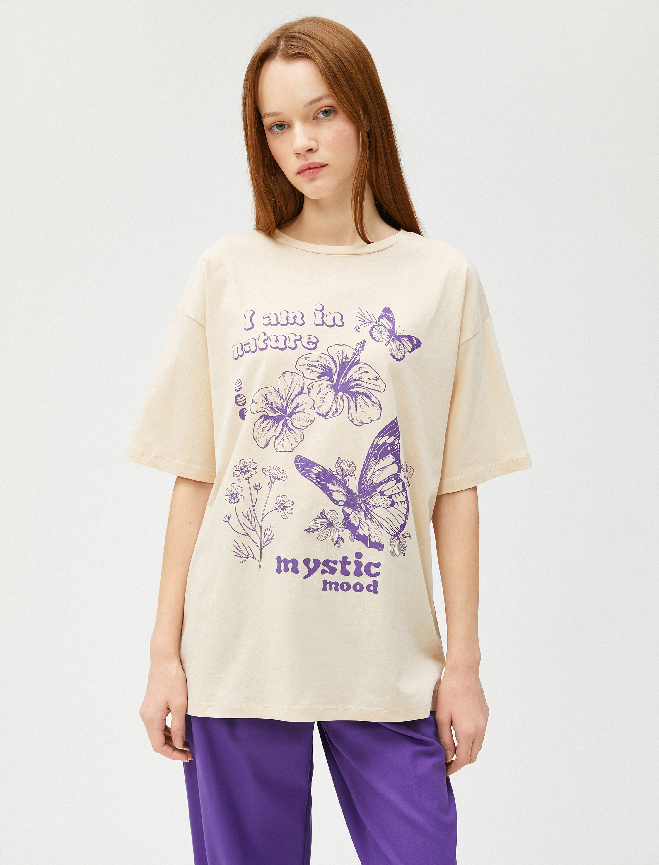   Baskılı Tişört Bisiklet Yaka Kısa Kollu Pamuklu