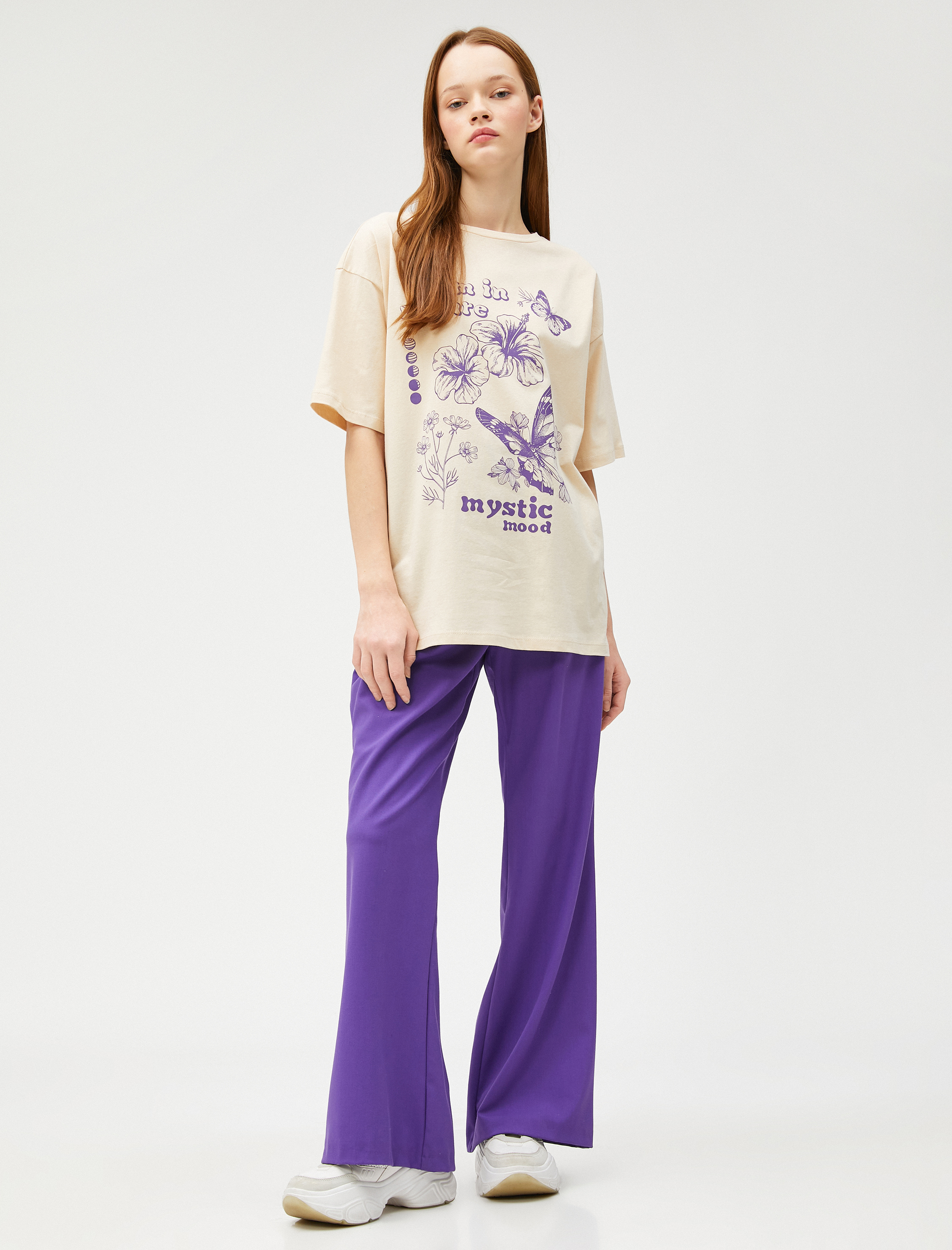   Baskılı Tişört Bisiklet Yaka Kısa Kollu Pamuklu