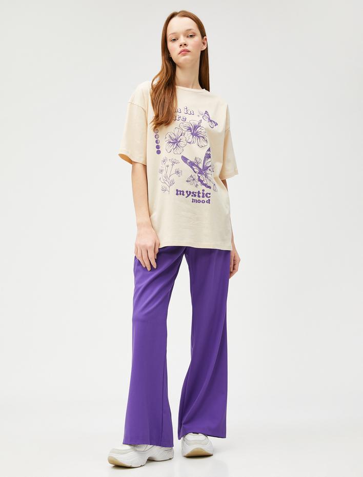  Baskılı Tişört Bisiklet Yaka Kısa Kollu Pamuklu