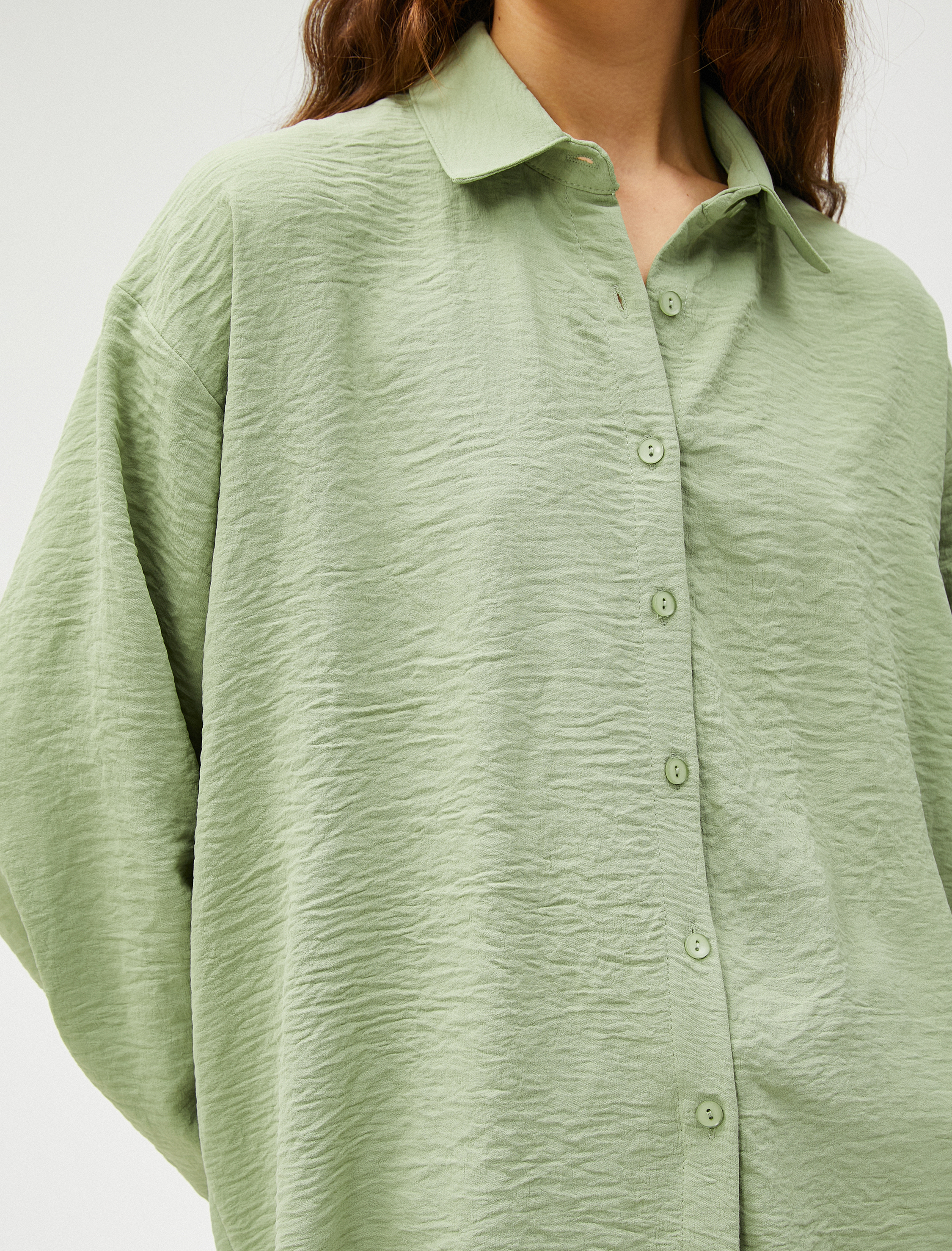   Oversize Gömlek Uzun Kollu Düğmeli Klasik Yaka