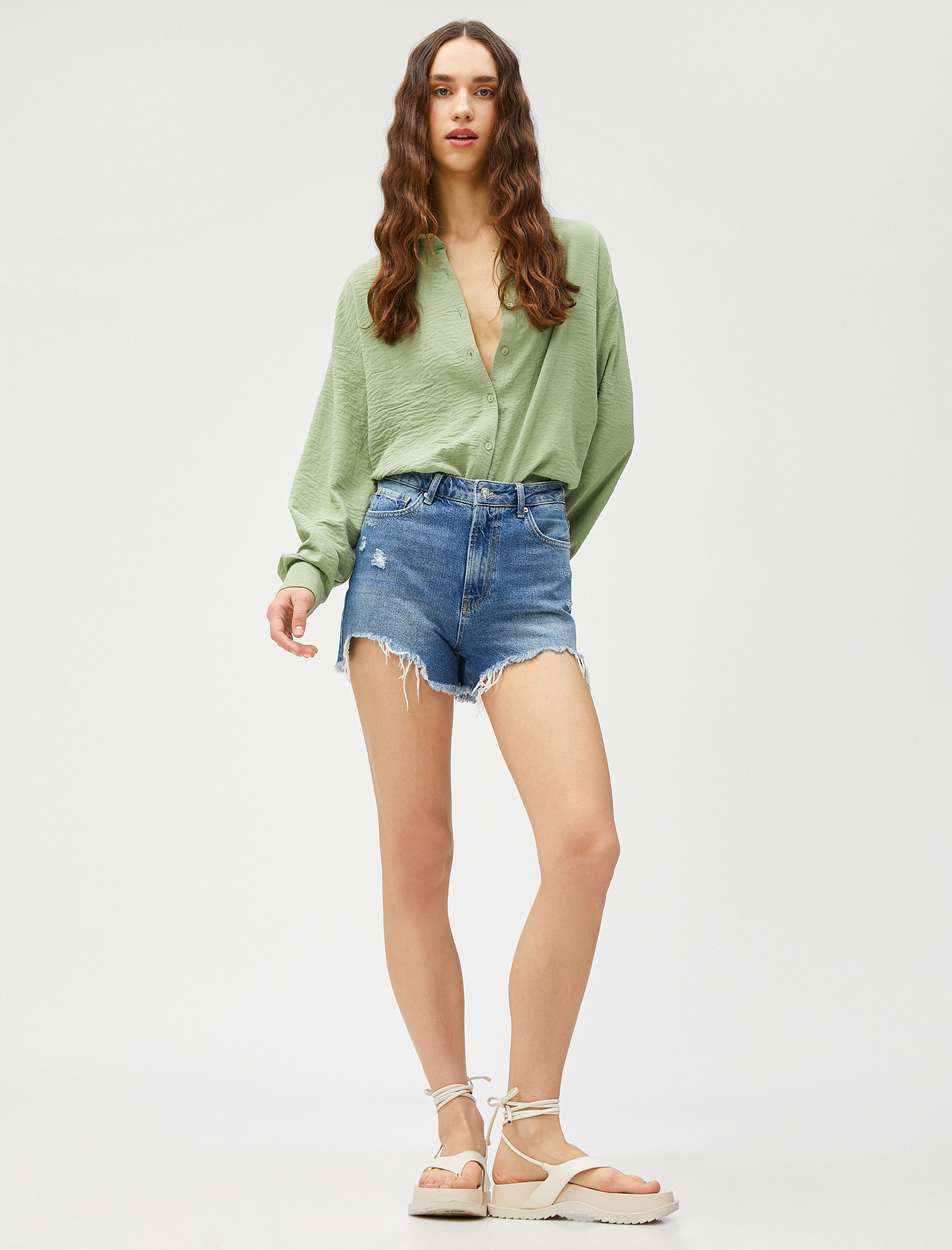   Oversize Gömlek Uzun Kollu Düğmeli Klasik Yaka