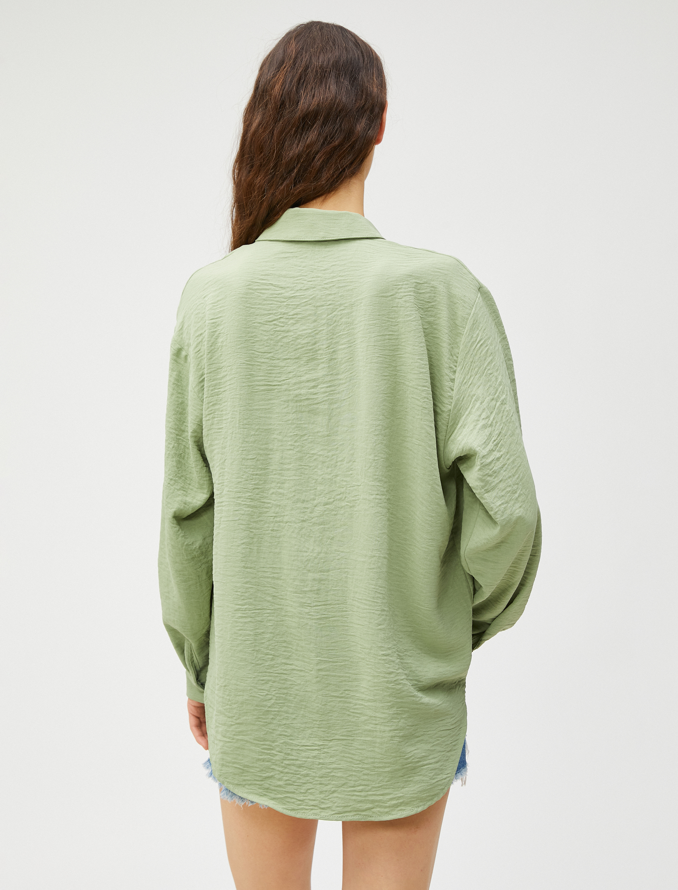   Oversize Gömlek Uzun Kollu Düğmeli Klasik Yaka