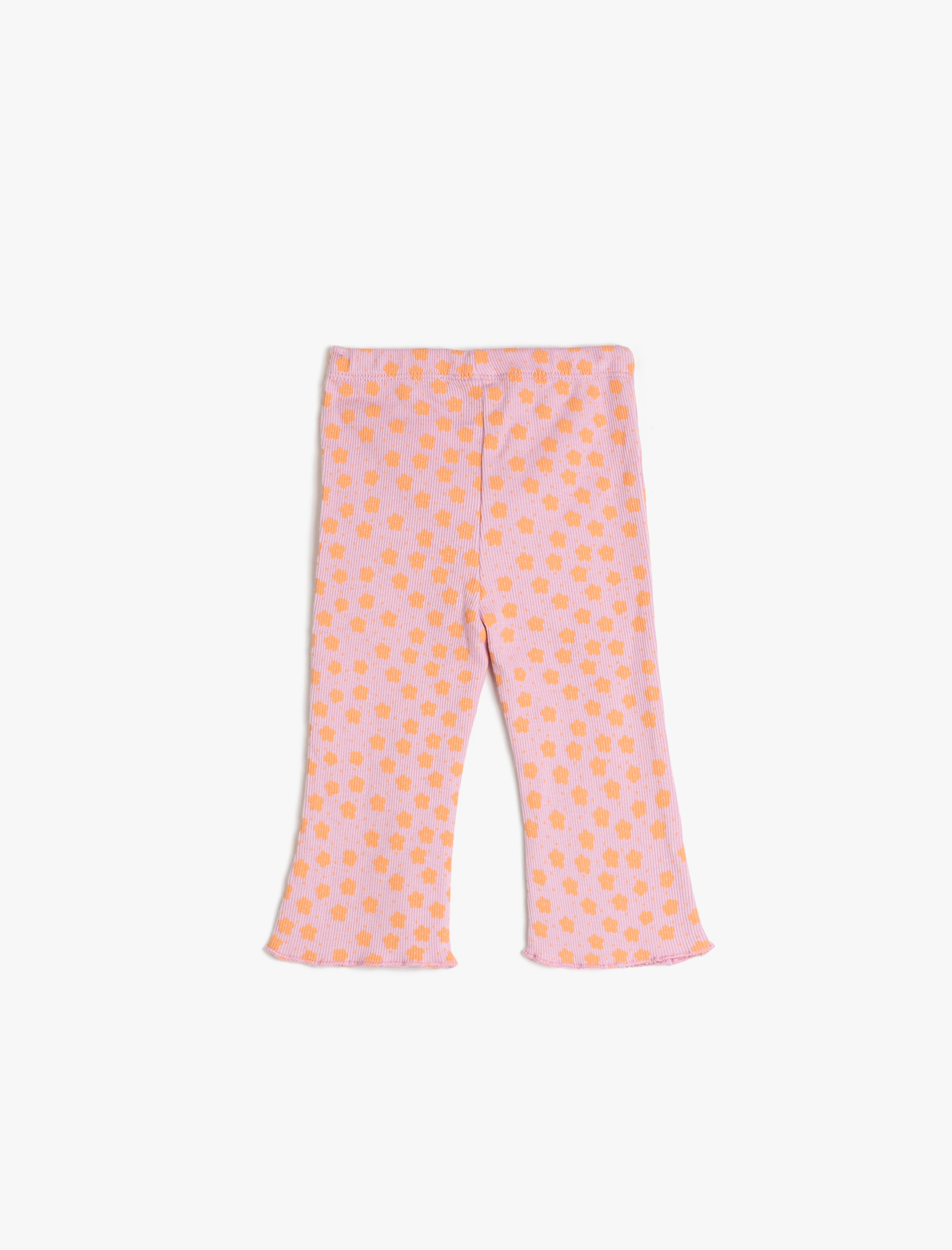  Kız Bebek Geniş Paça Tayt Fitilli Çiçekli Pamuklu
