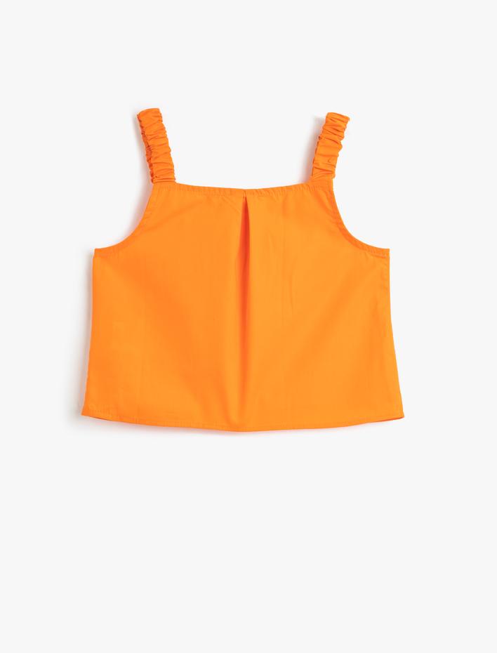 Kız Çocuk Crop Bluz Askılı Fiyonk Detaylı Pamuklu