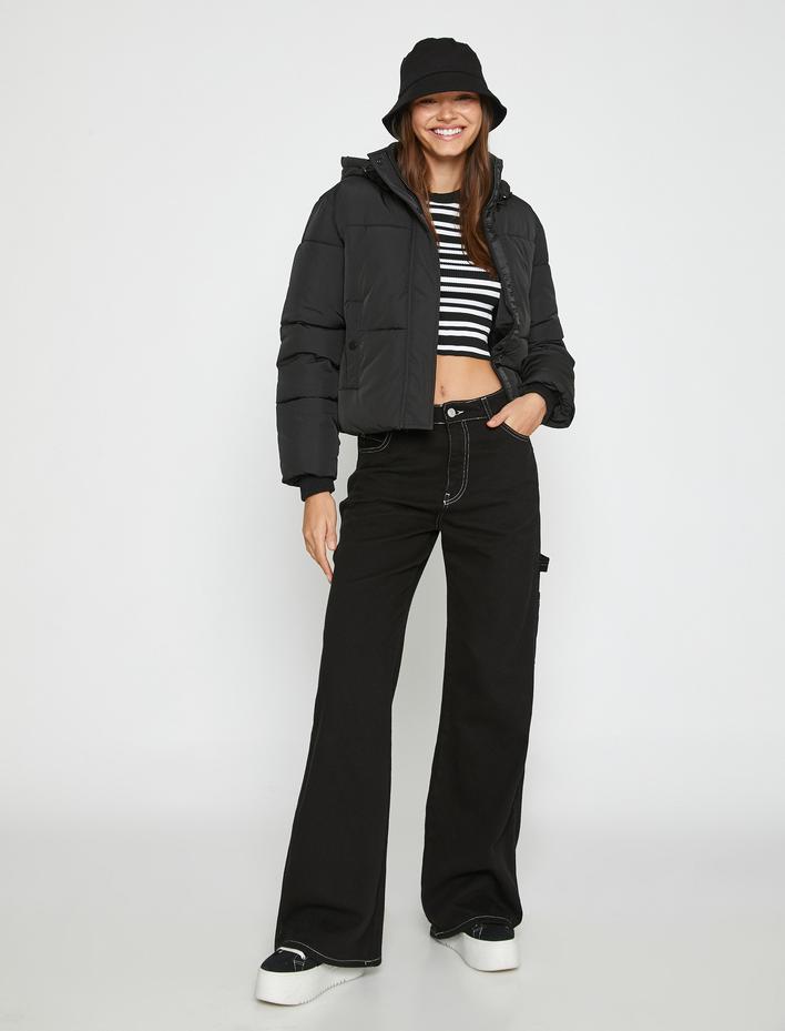  Şişme Mont Dik Yaka Fermuarlı