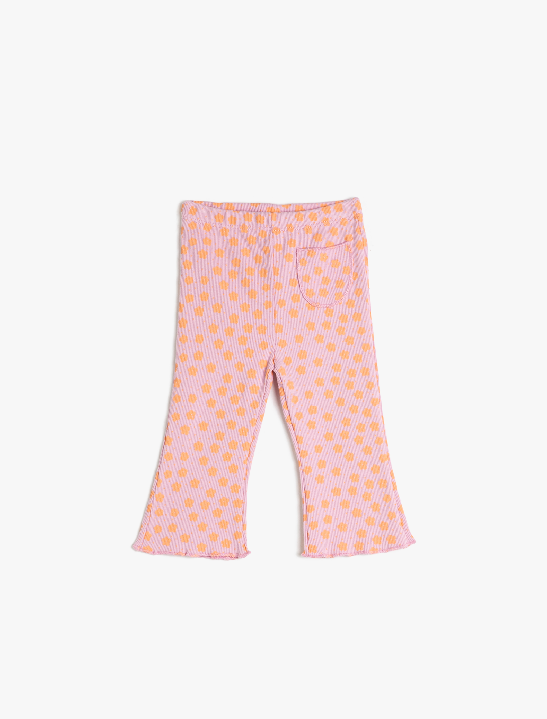  Kız Bebek Geniş Paça Tayt Fitilli Çiçekli Pamuklu