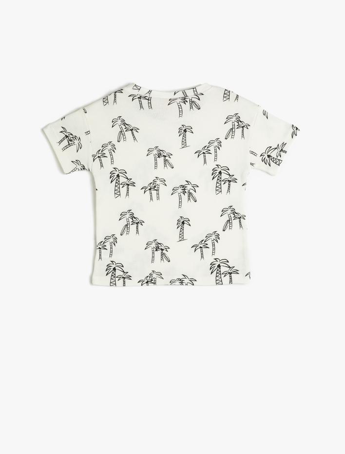 Erkek Bebek Tişört Kısa Kollu Bisiklet Yaka Baskılı Pamuklu